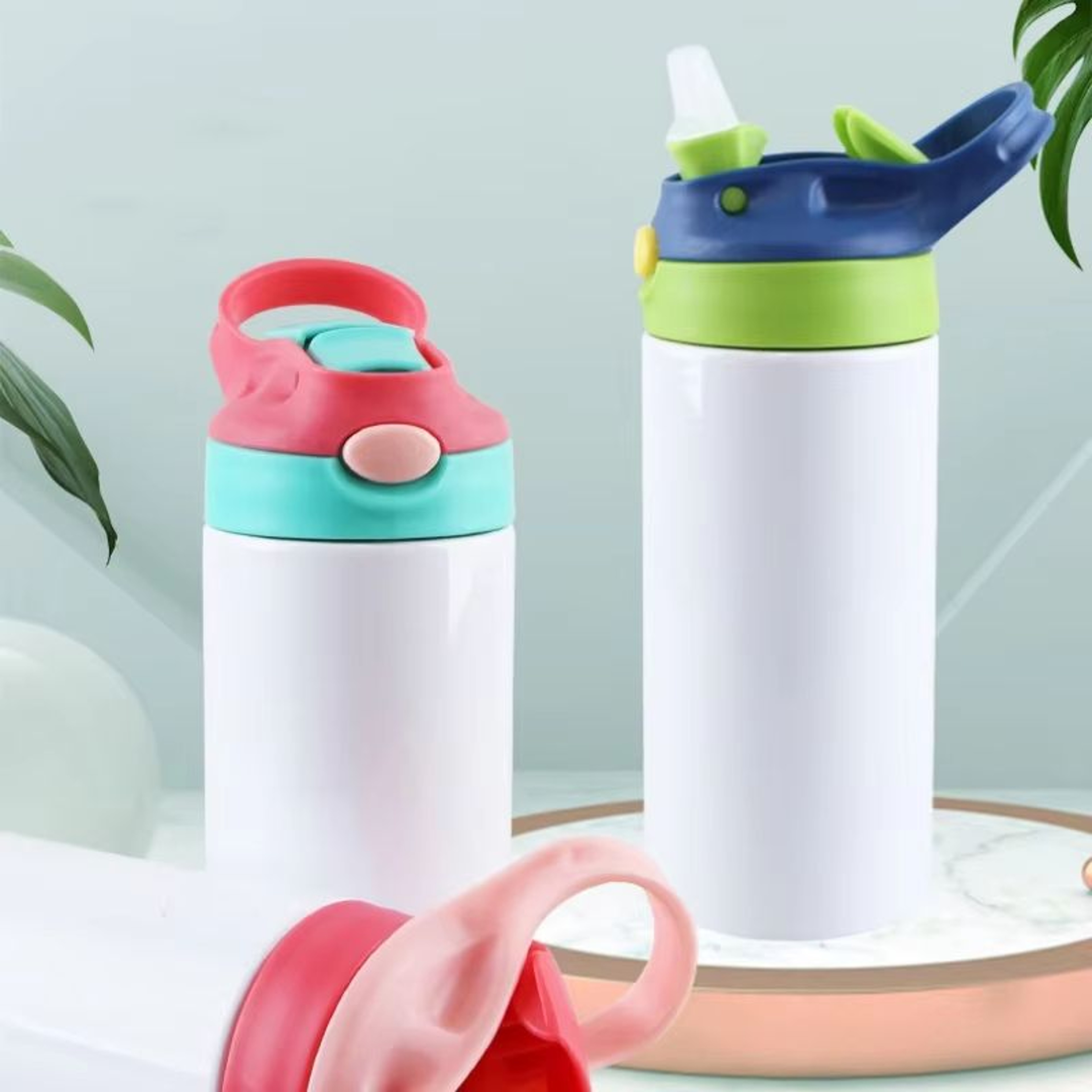 Outdoor Simple Solid Color Stainless Steel Vacuum Thermos Cup With Straw Handle  Childrens Portable 1