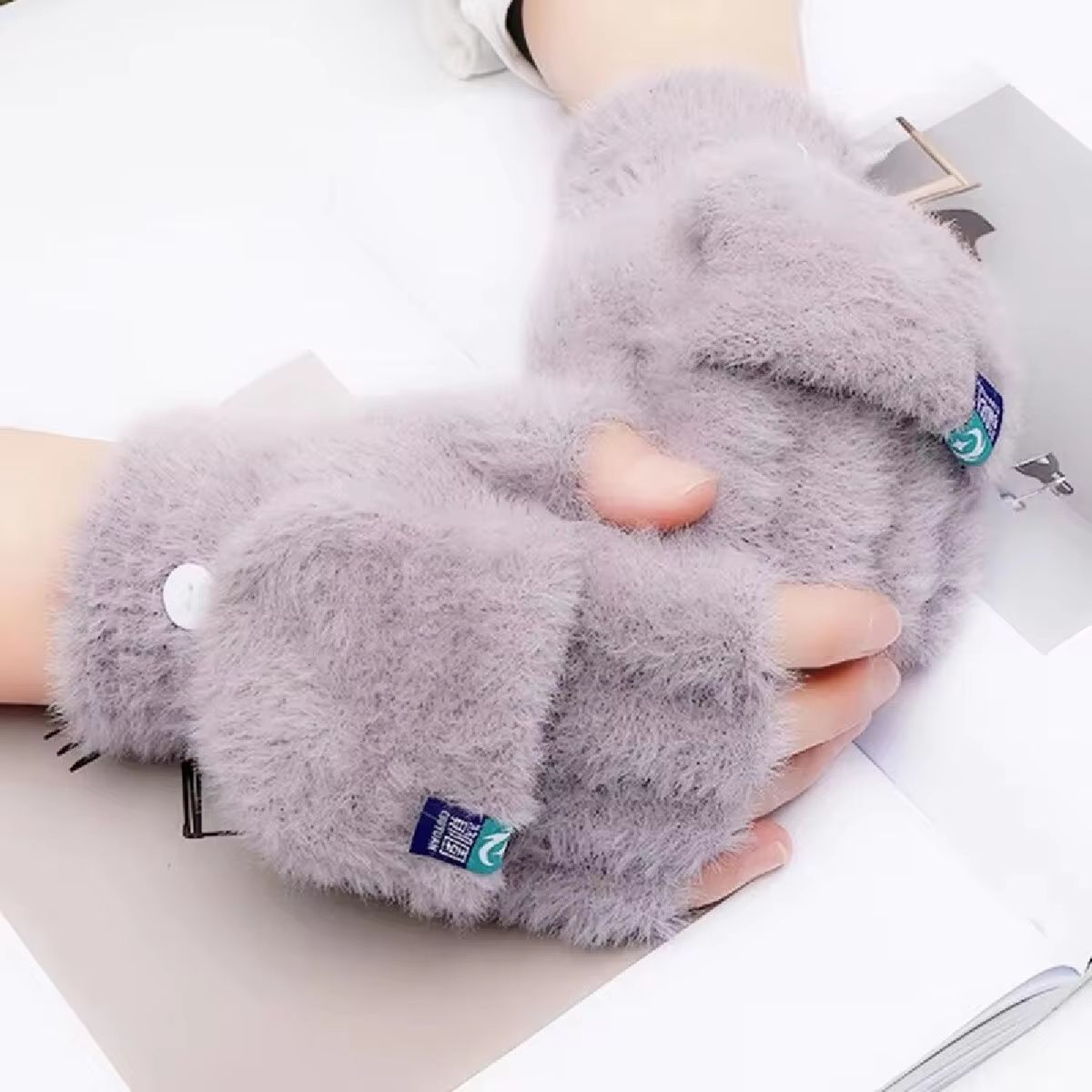 Winter Plush Fingerless Flip Gloves For Women  Soft Warm Thickened Outdoor Gloves 3