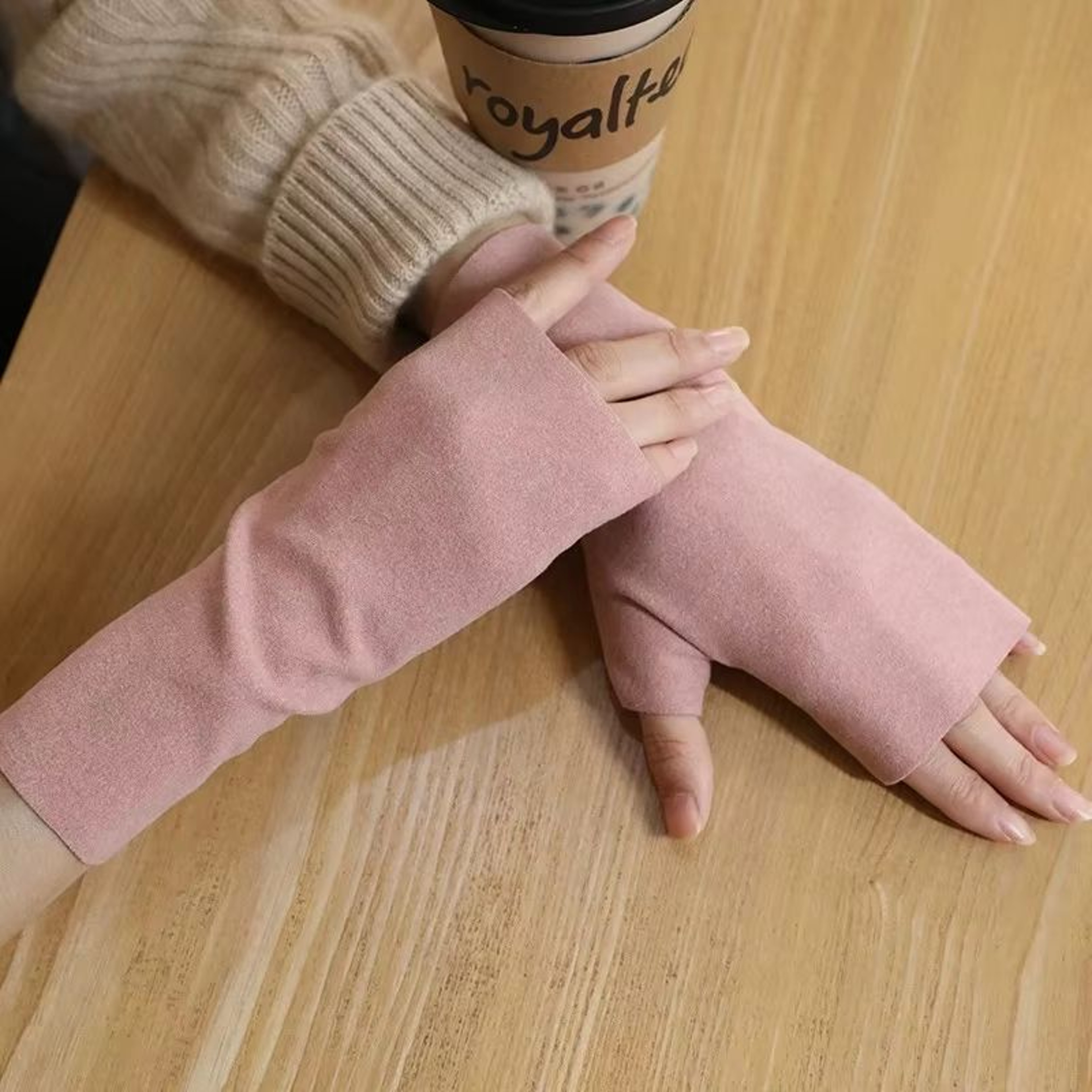 Womens Warm Half Finger Velvet Winter Gloves  Autumn And Winter Open Finger Hand Warmers 7