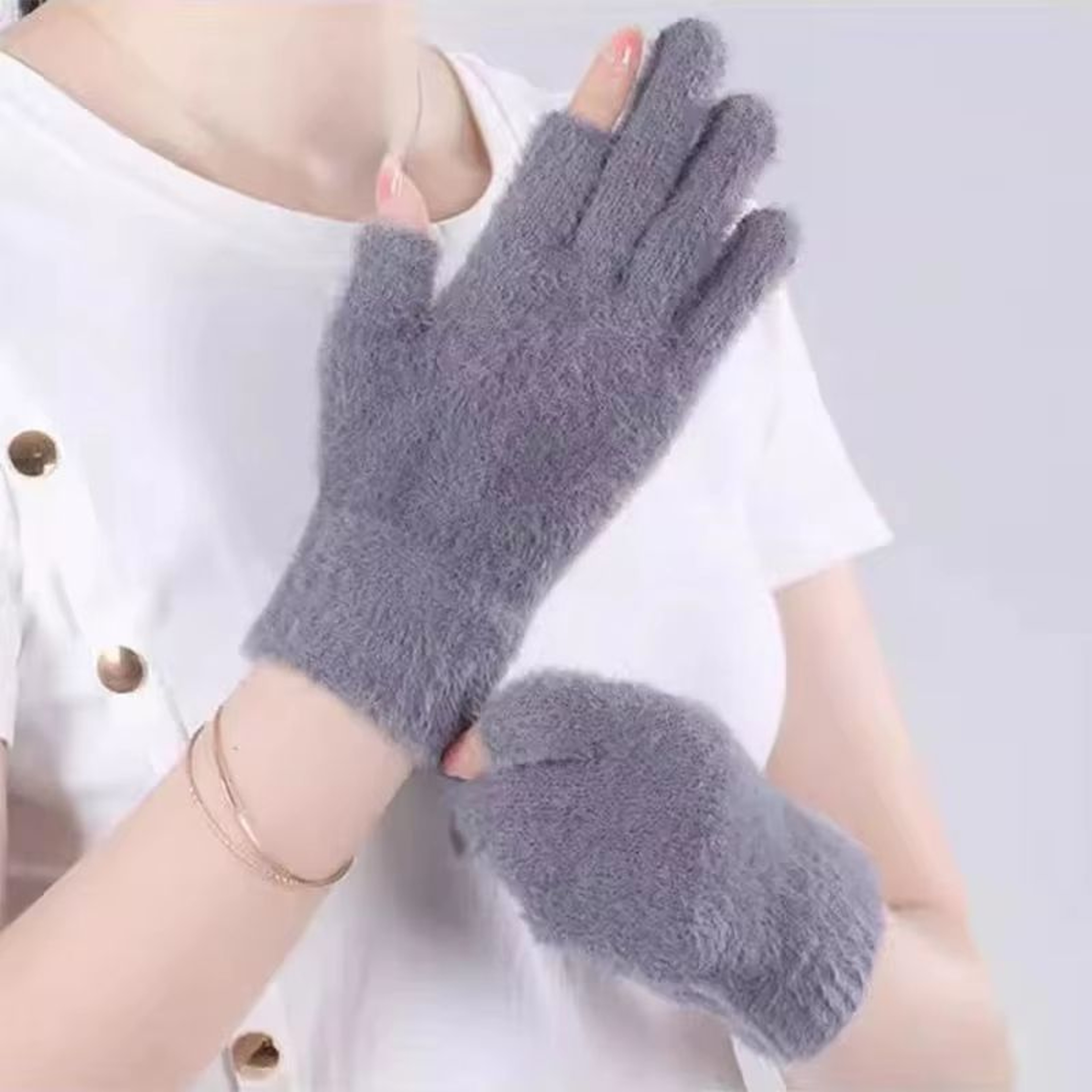 Winter Warmth Fingerless Mink Fur Knitted Gloves  TouchScreen Outdoors Warmth ColdProof Mittens For 1