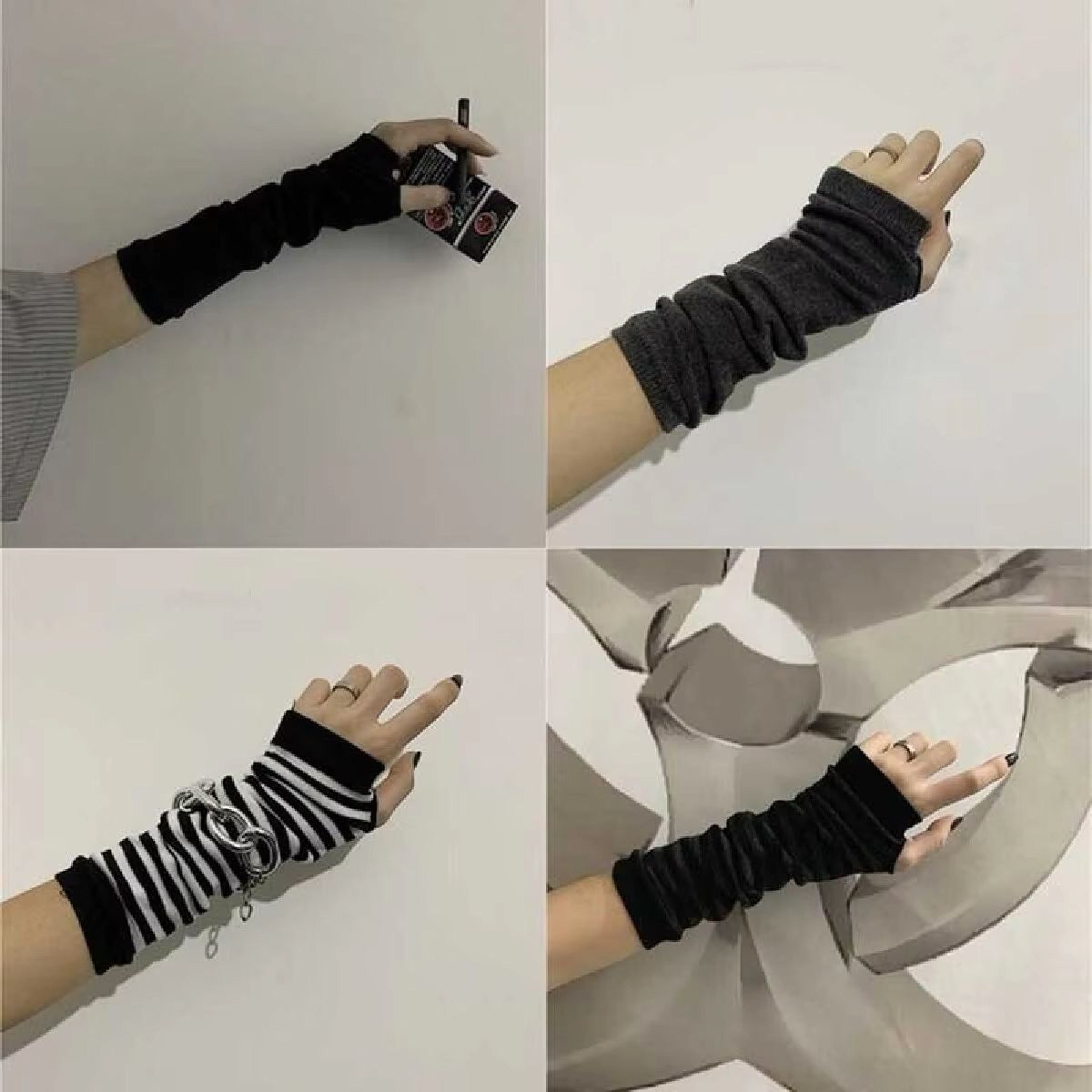 Winter Warm Long Sleeves Fingerless Knitted Gloves For Men  Women  Elastic HipHop Elbow Mittens Out 1
