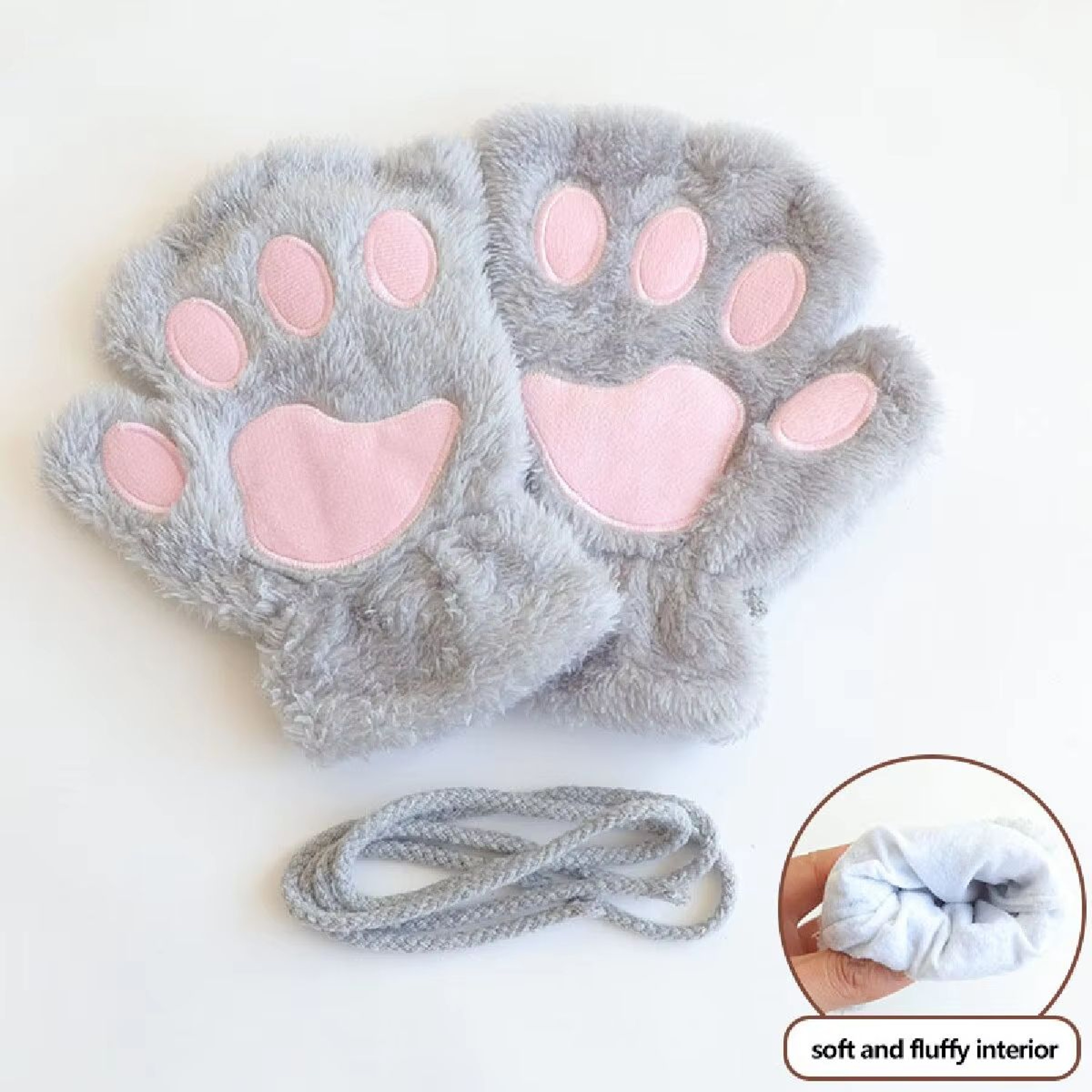 Cute Cat Claw Winter Half Finger Gloves  Thick Fluffy Bear Paw Plush Fingerless Mittens For Women A 2