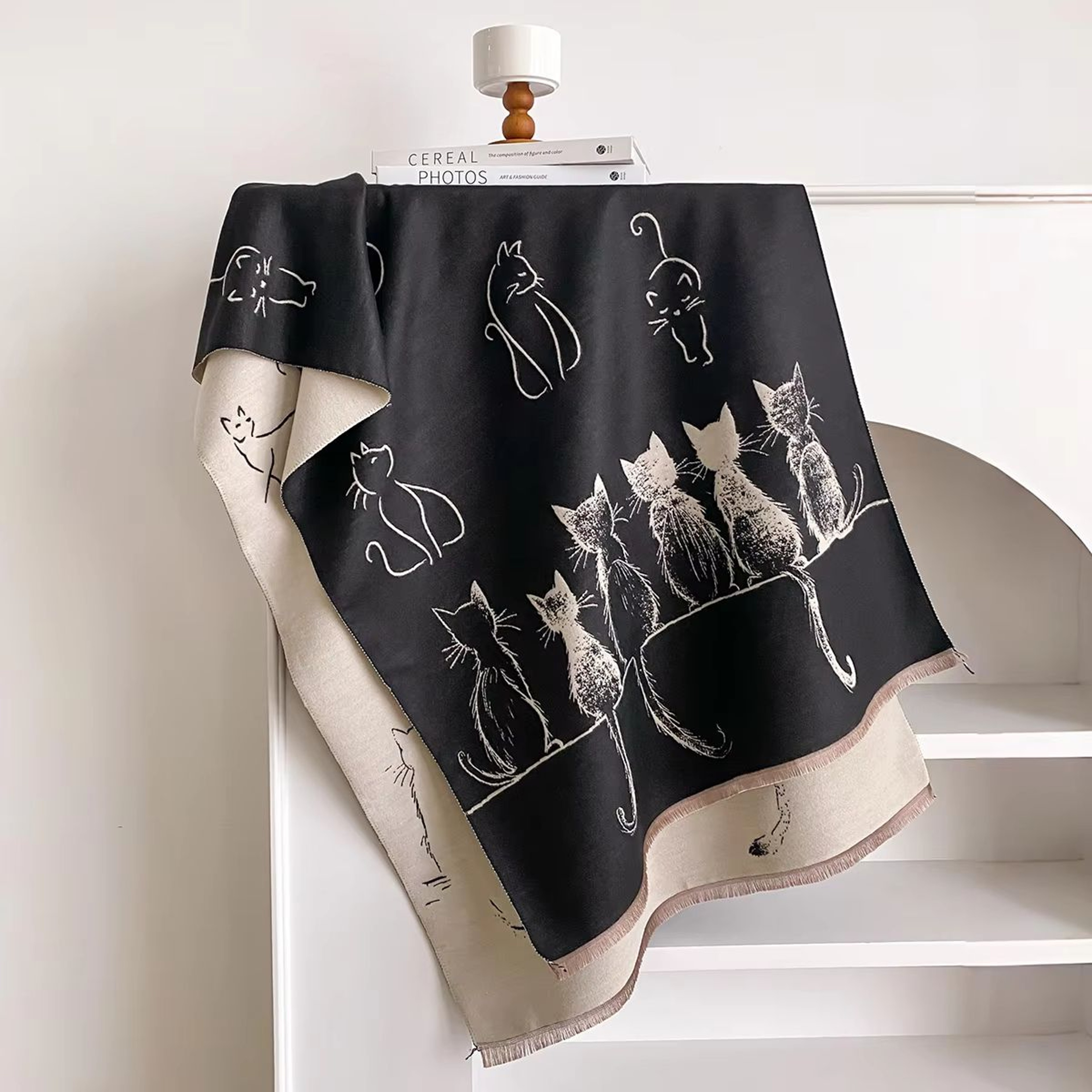 Luxury Winter Cashmere Cat Print Scarf For Women  Warm Pashmina Shawl Wrap Thick Foulard Bufanda 1