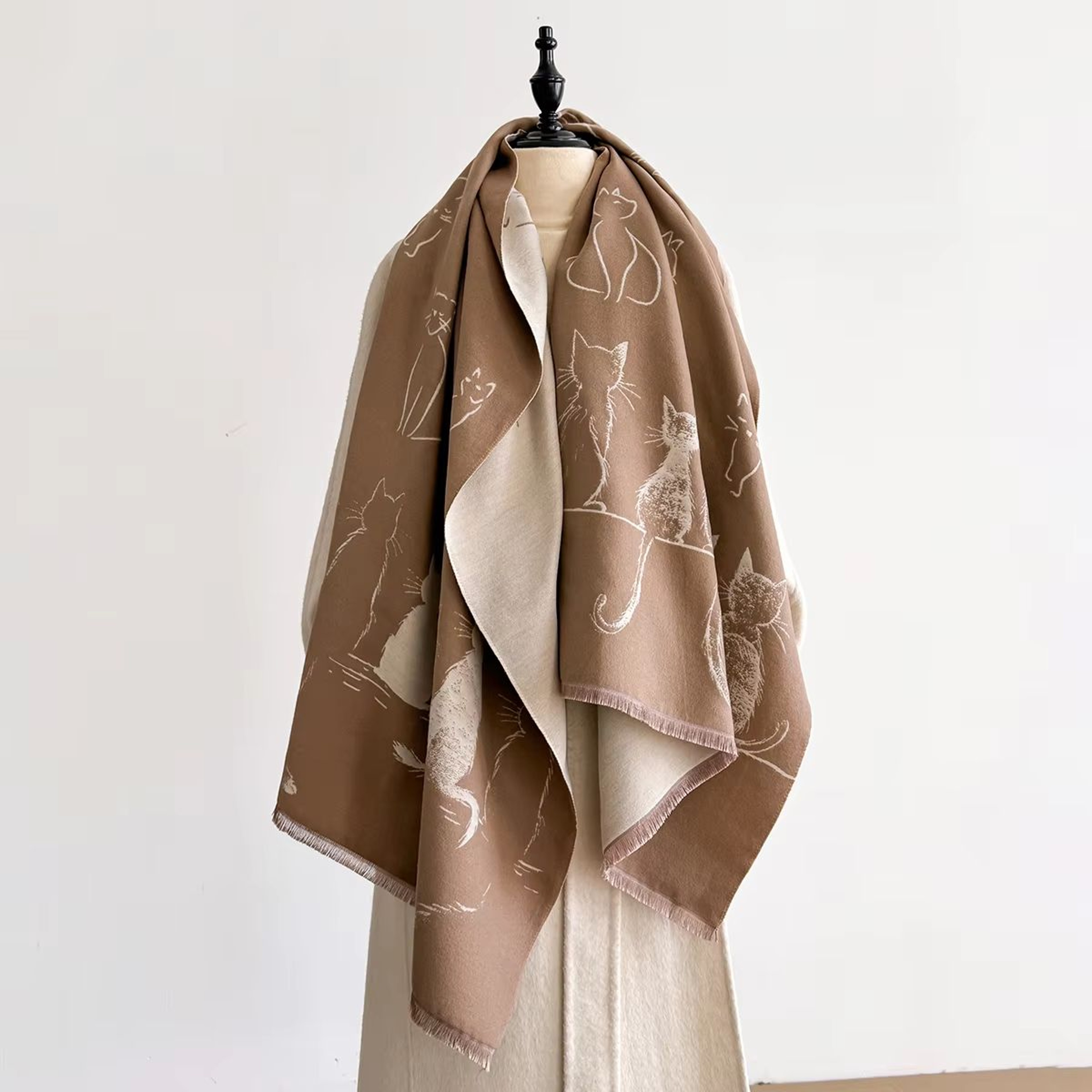 Luxury Winter Cashmere Cat Print Scarf For Women  Warm Pashmina Shawl Wrap Thick Foulard Bufanda 8