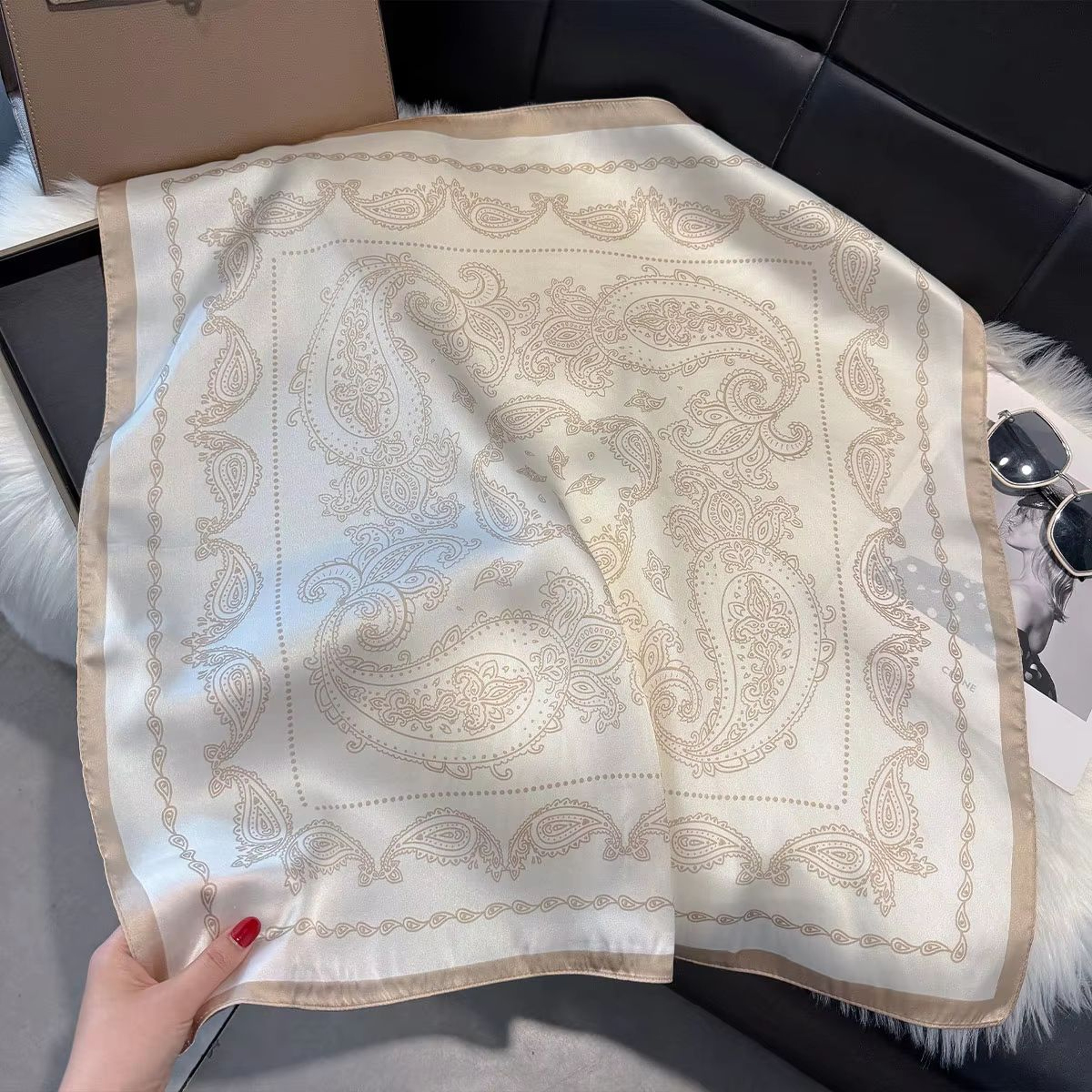 Womens Silk Paisley Print Square Scarf  2756x2756in Luxury Fashion Shawl Decorative Neck  Headband  1