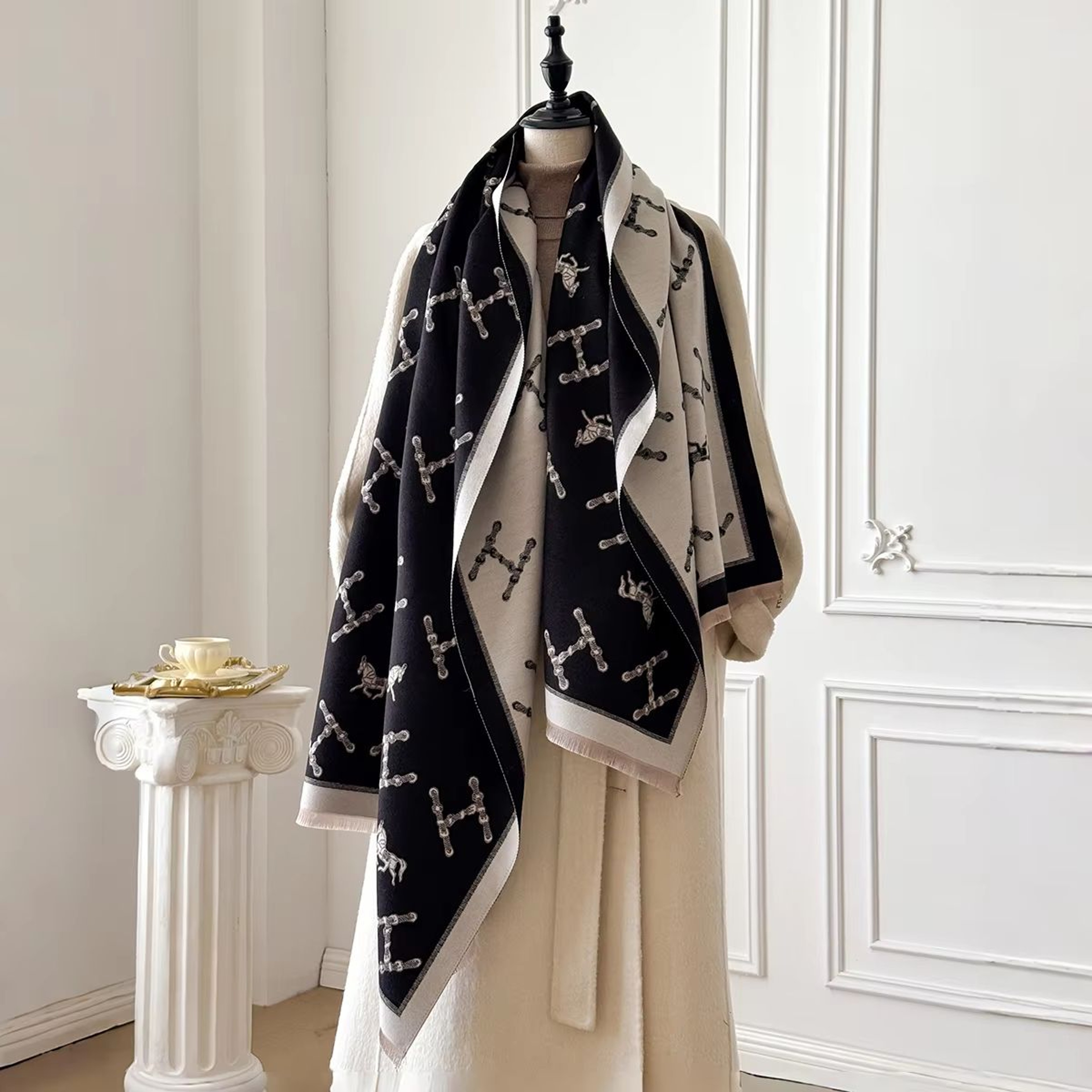Womens Luxury Cashmere Winter Floral Shawl  Thick Warm Pashmina Wrap  Poncho 7