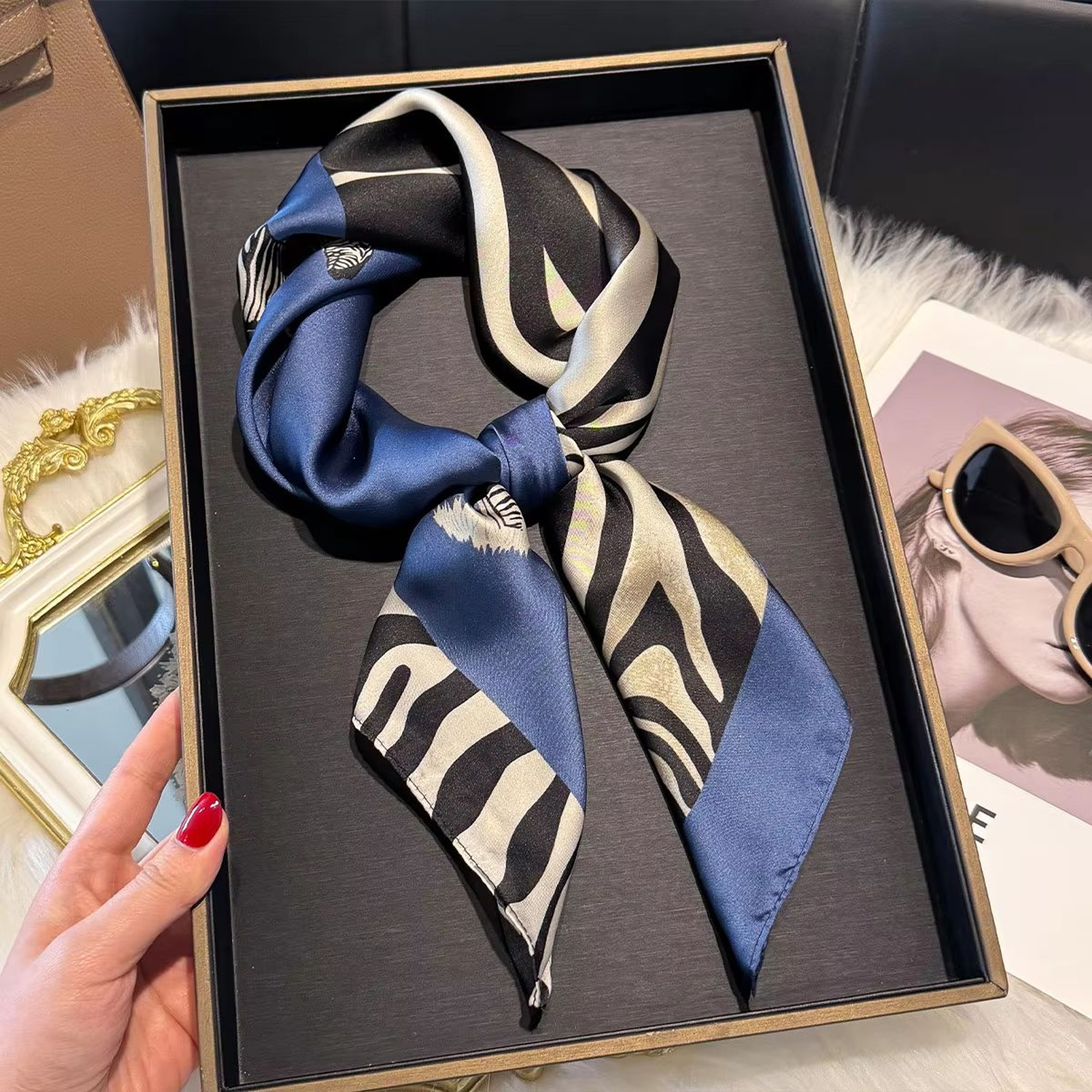 Luxury Leopard Print Satin Square Scarf For Women  2756x2756in Soft Hairband Neckerchief  Headband  3