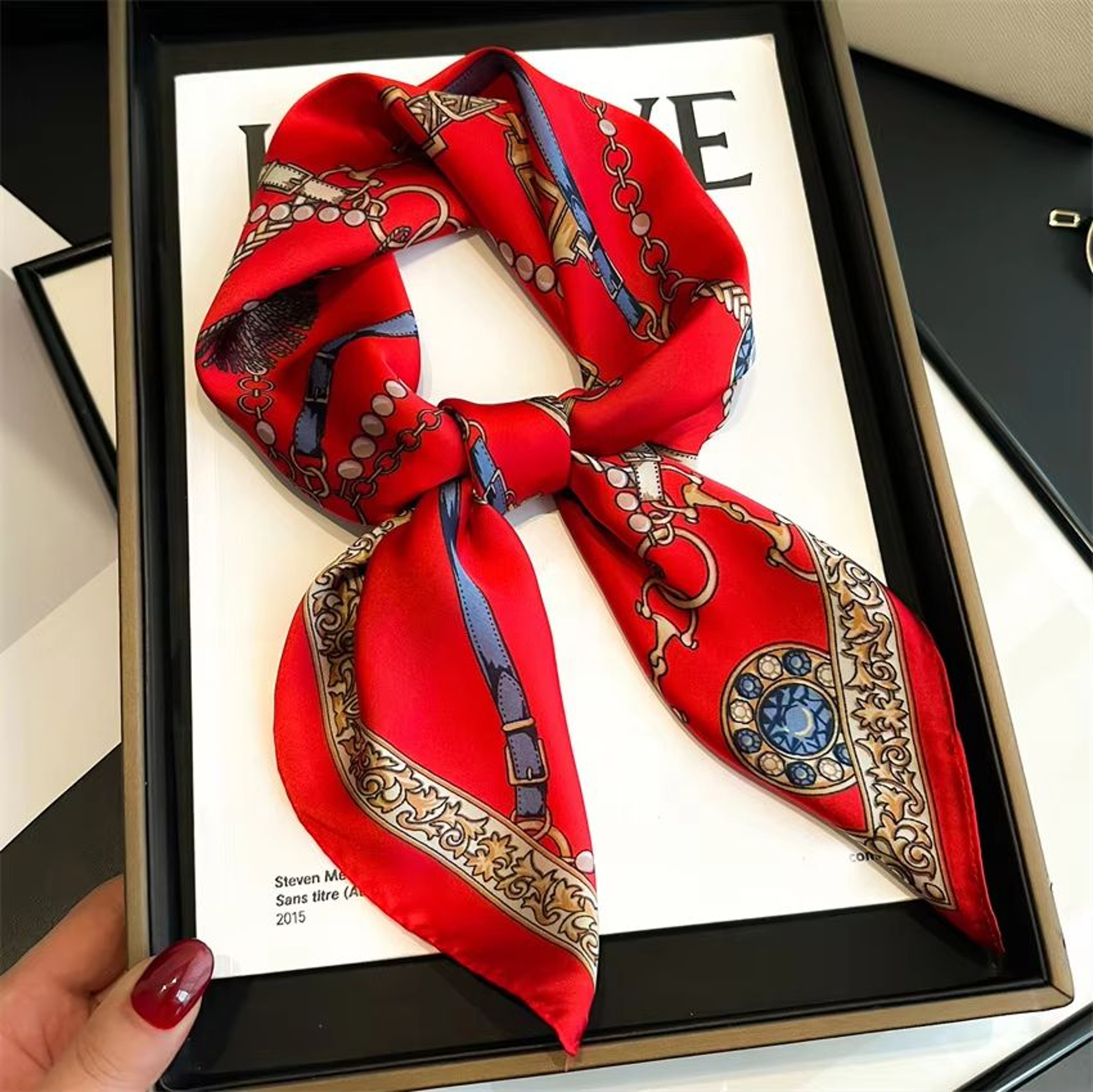 Four Seasons Fashion Print Silk Square Scarf  2756x2756in Luxury Sunscreen Shawl Headband  Bandanna 3