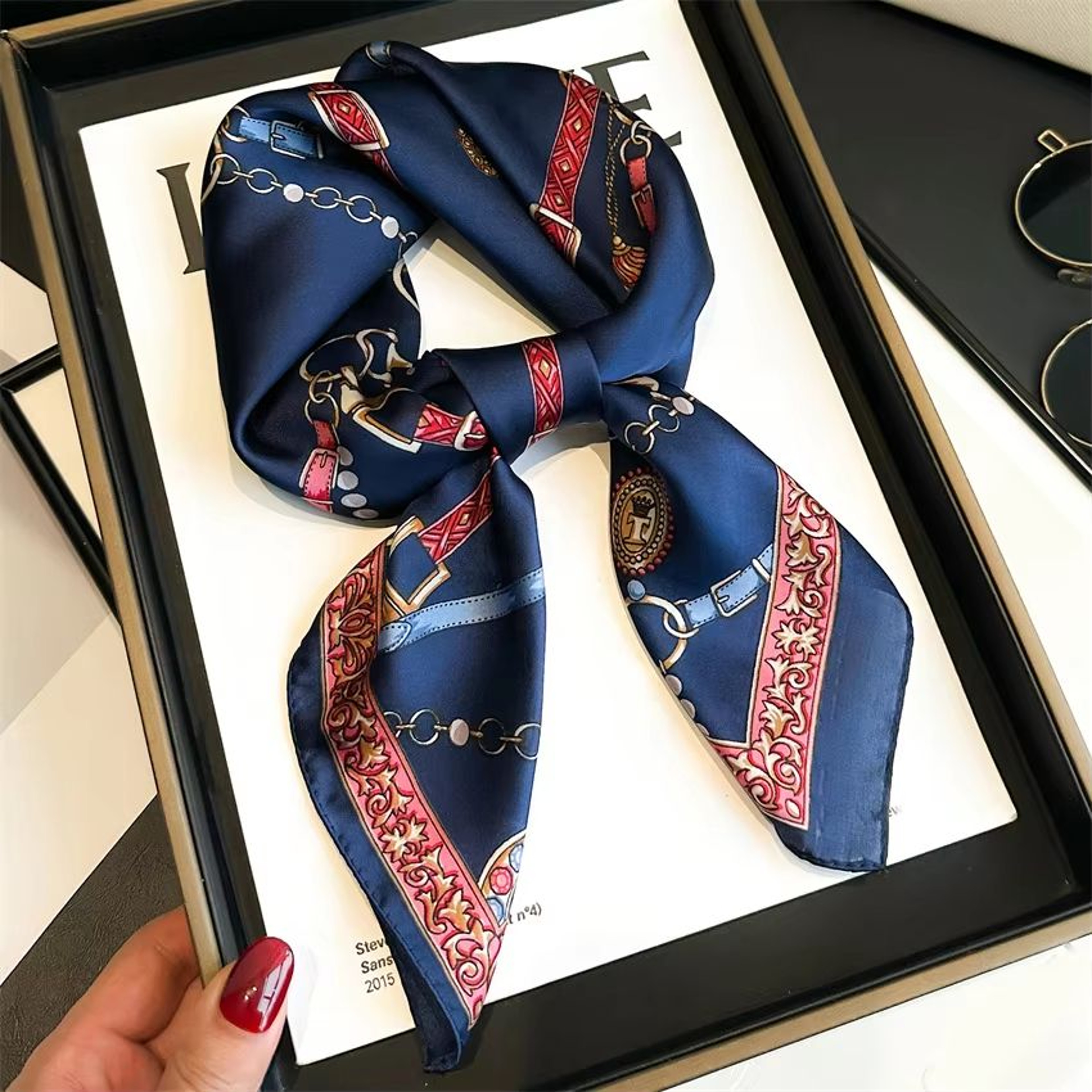 Four Seasons Fashion Print Silk Square Scarf  2756x2756in Luxury Sunscreen Shawl Headband  Bandanna 4