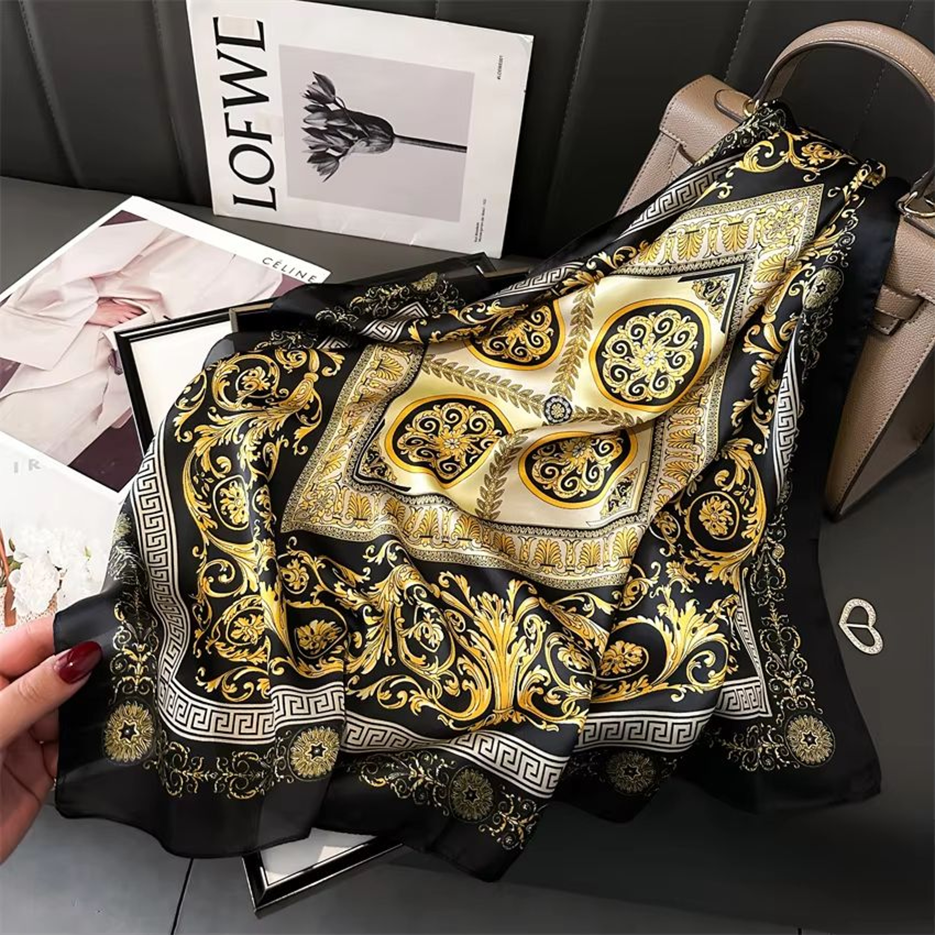 Four Seasons Fashion Print Silk Square Scarf  2756x2756in Luxury Sunscreen Shawl Headband  Bandanna 7
