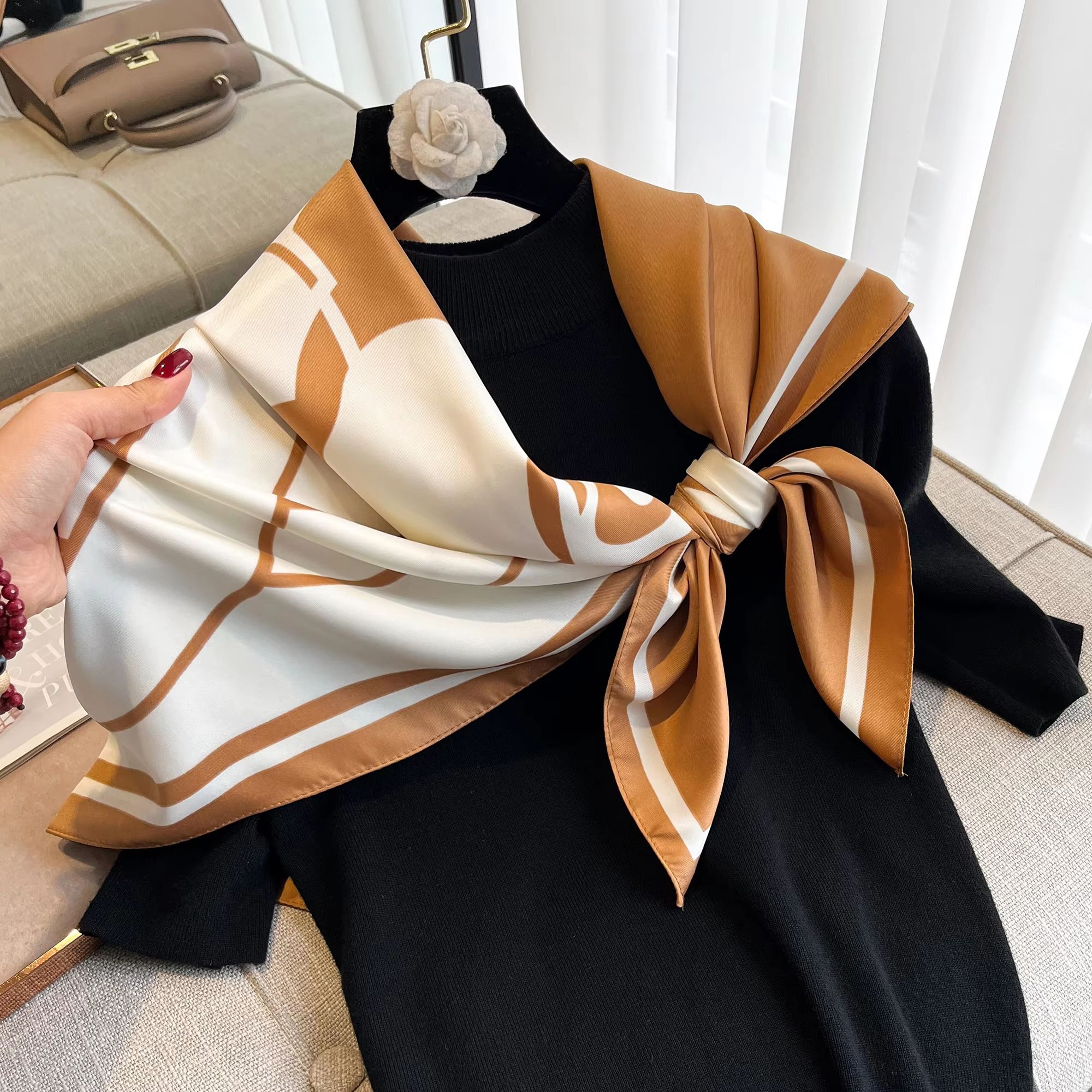 Luxury Satin Twill Square Scarf For Women  35x35in Elegant Shawl Headscarf  Neck Tie Bandana 4