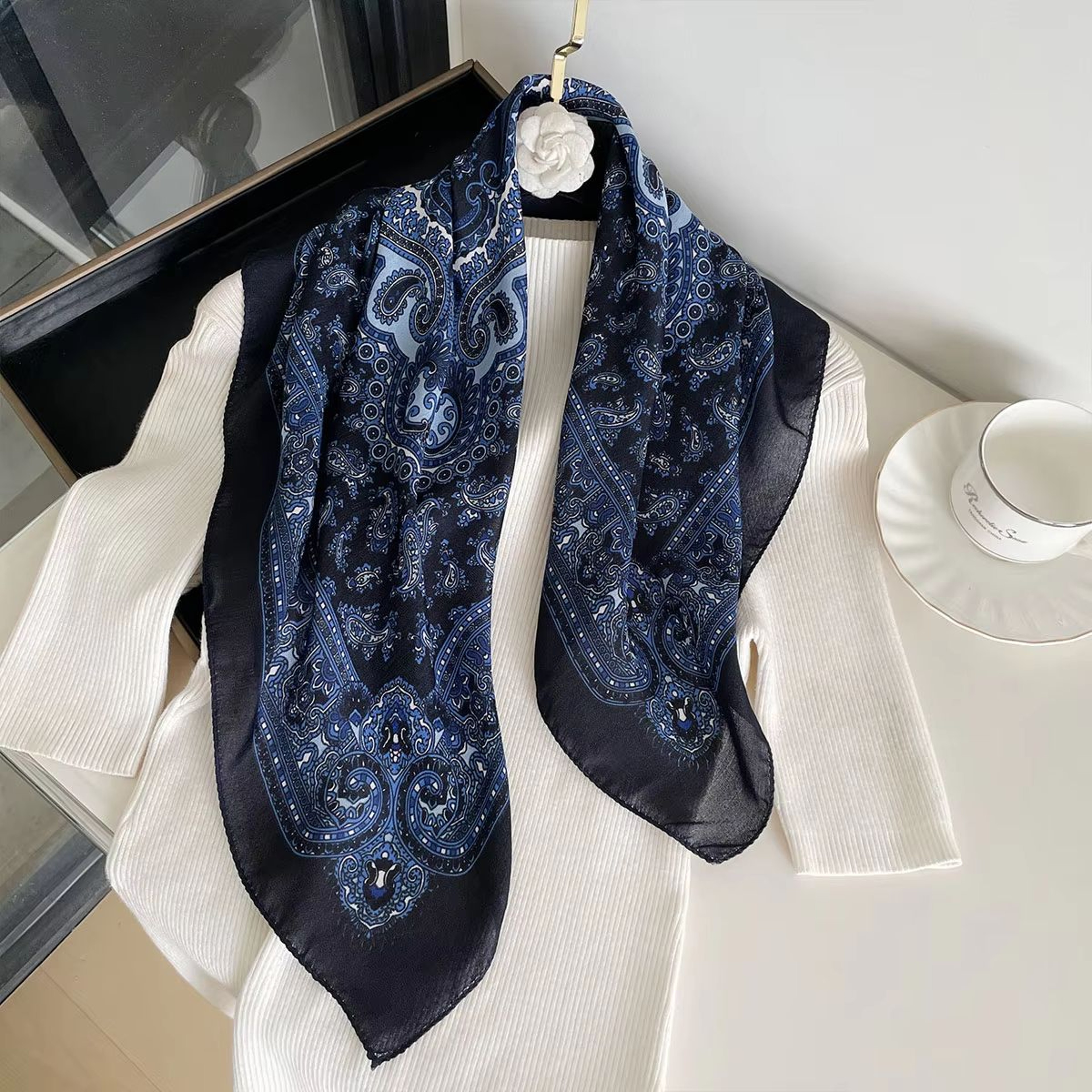 Womens Paisley Print Cotton Texture Square Scarf  2756x2756in Decorative Shawl Headband  Luxury Nec 8
