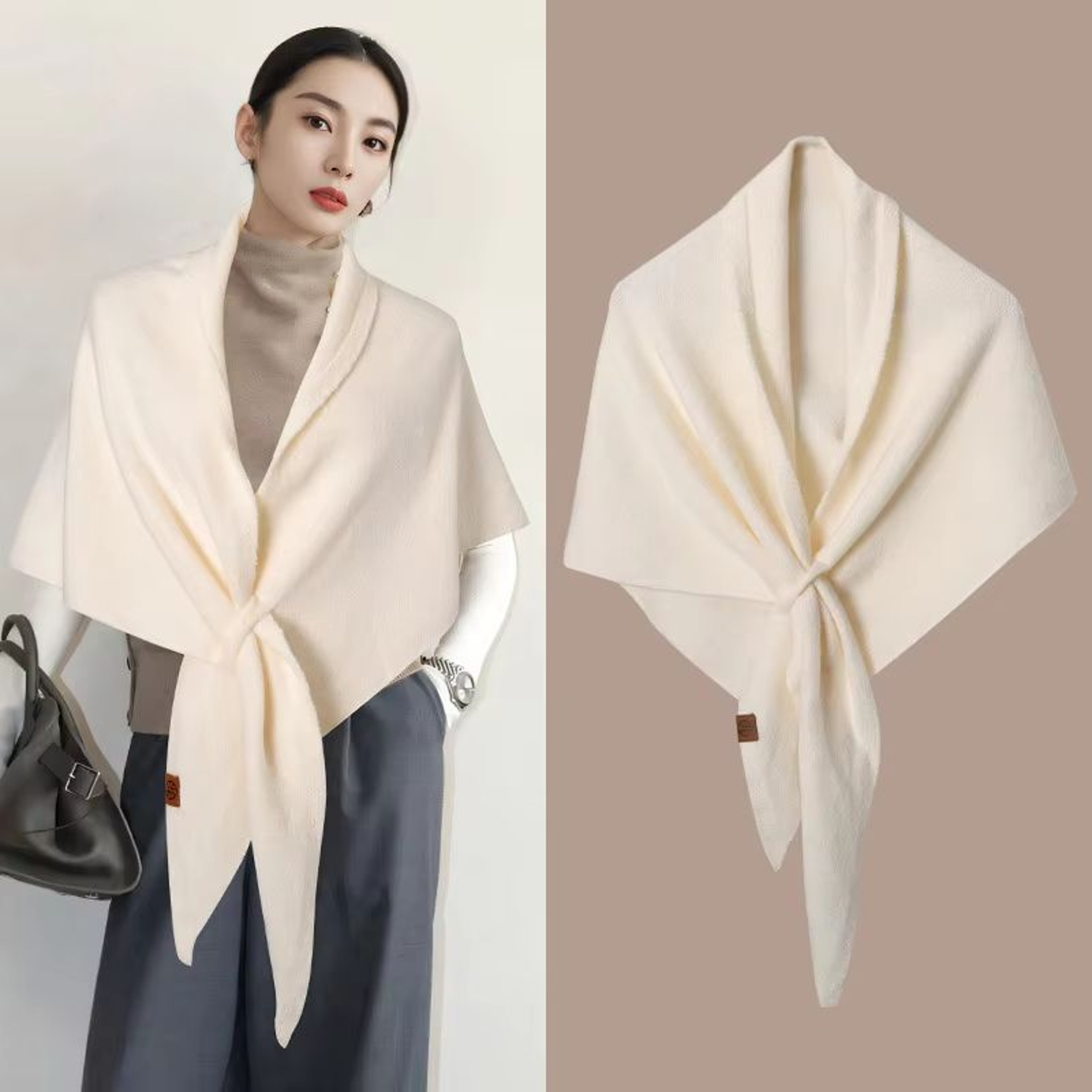 KoreanStyle Wool Blend Triangular Shawl For Women  Autumn  Winter Thick Warm Neck Wrap 0