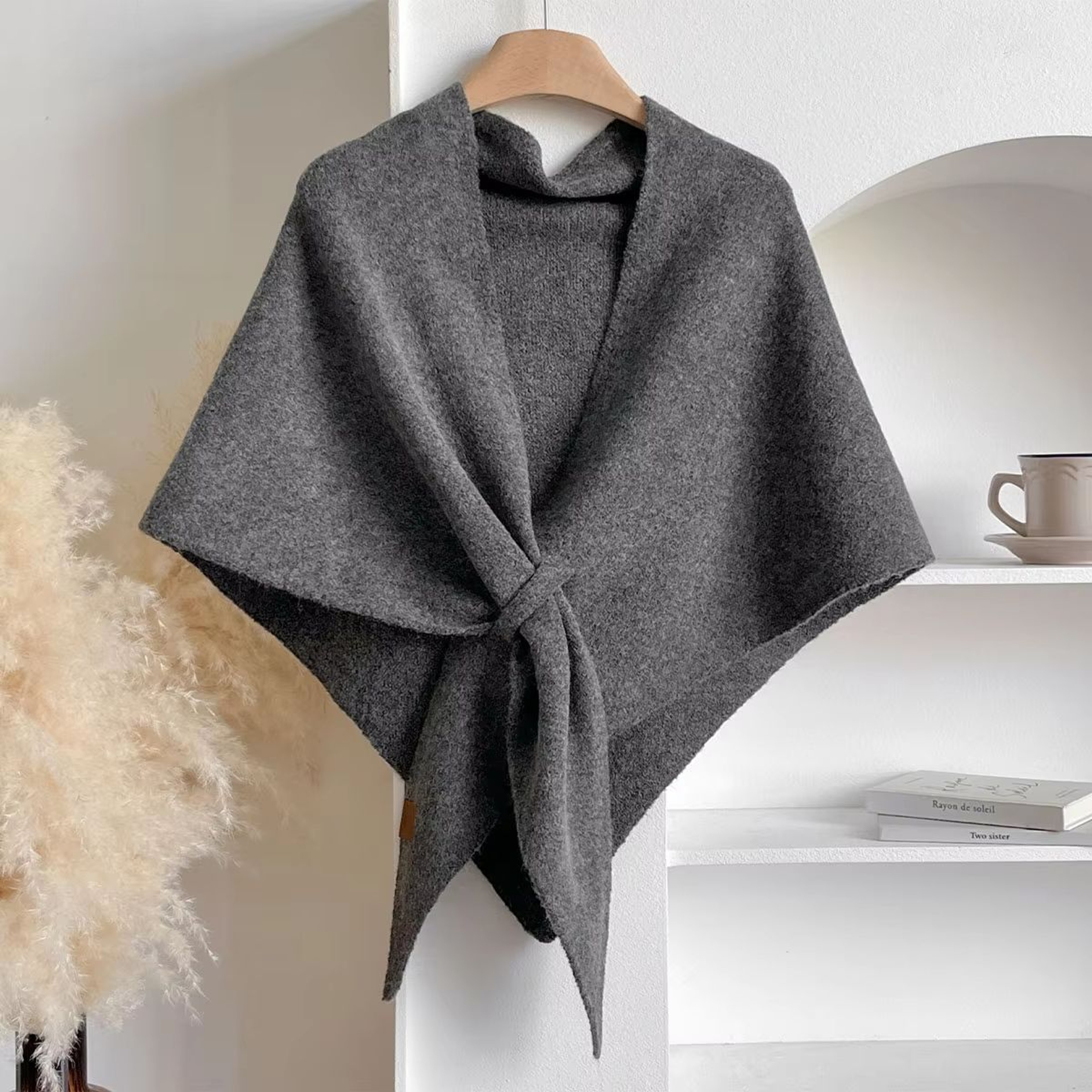 KoreanStyle Wool Blend Triangular Shawl For Women  Autumn  Winter Thick Warm Neck Wrap 9
