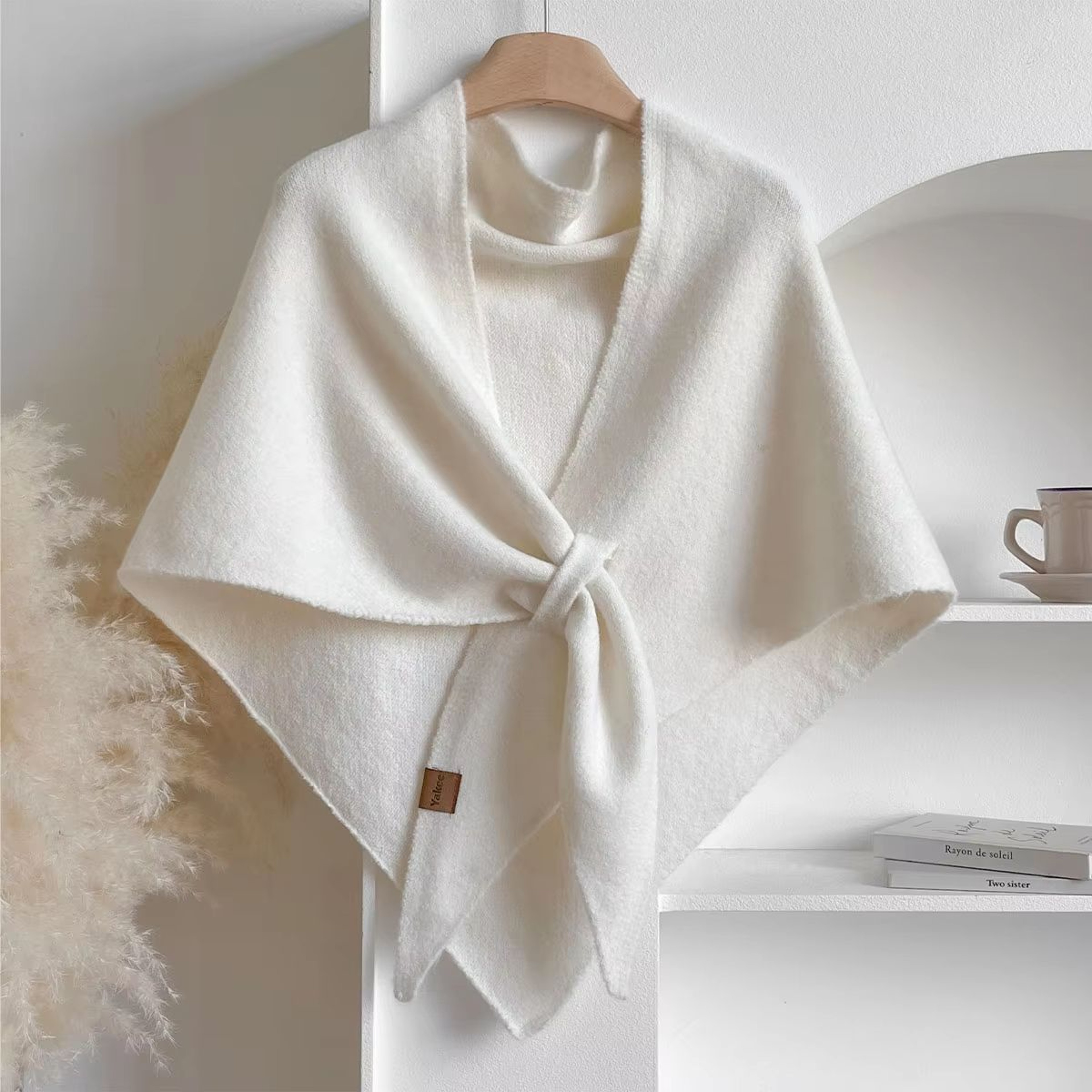 KoreanStyle Wool Blend Triangular Shawl For Women  Autumn  Winter Thick Warm Neck Wrap 8