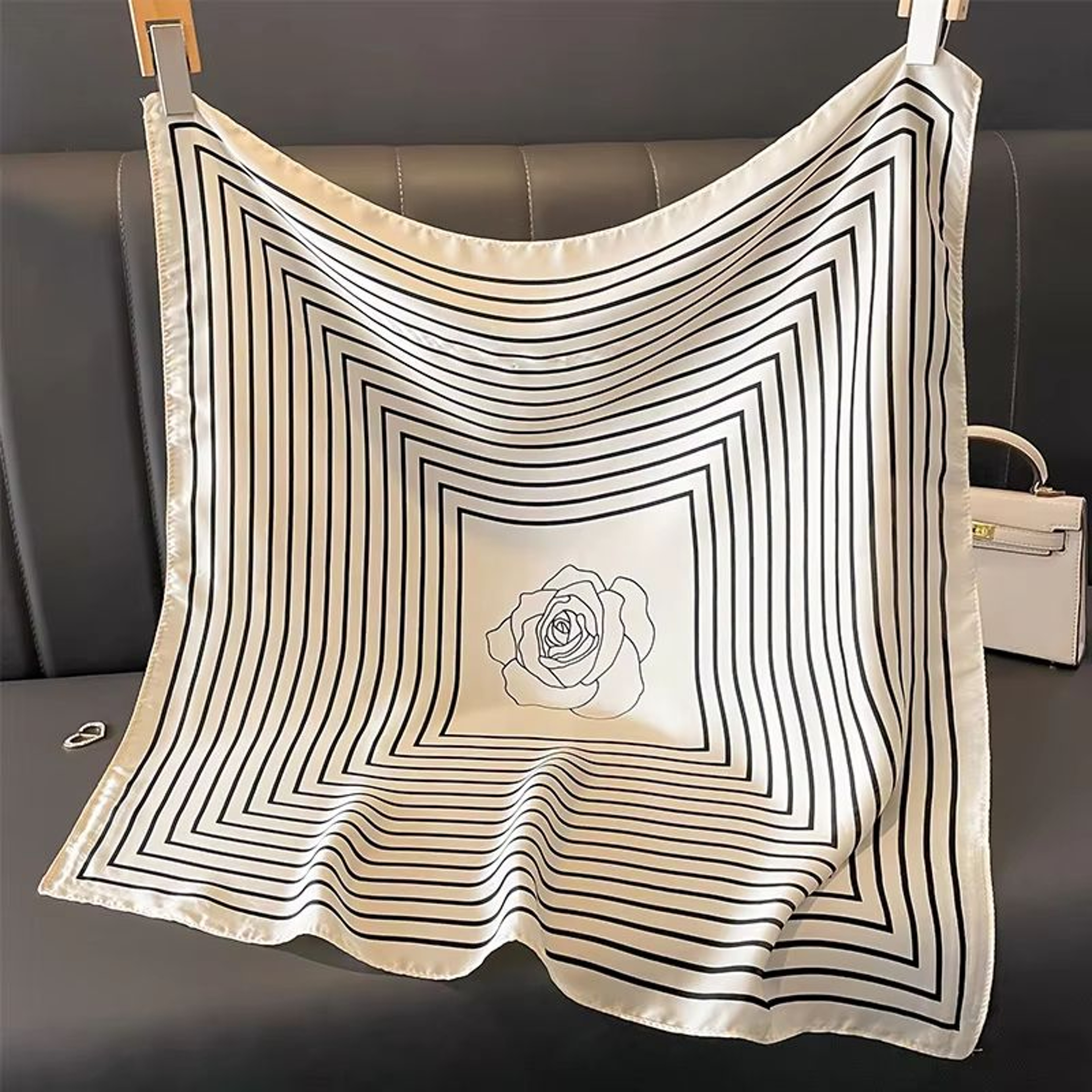 Womens Striped Silk Satin Square Scarf  2756x2756in Elegant Headband Neck Wrap  Bandana 3