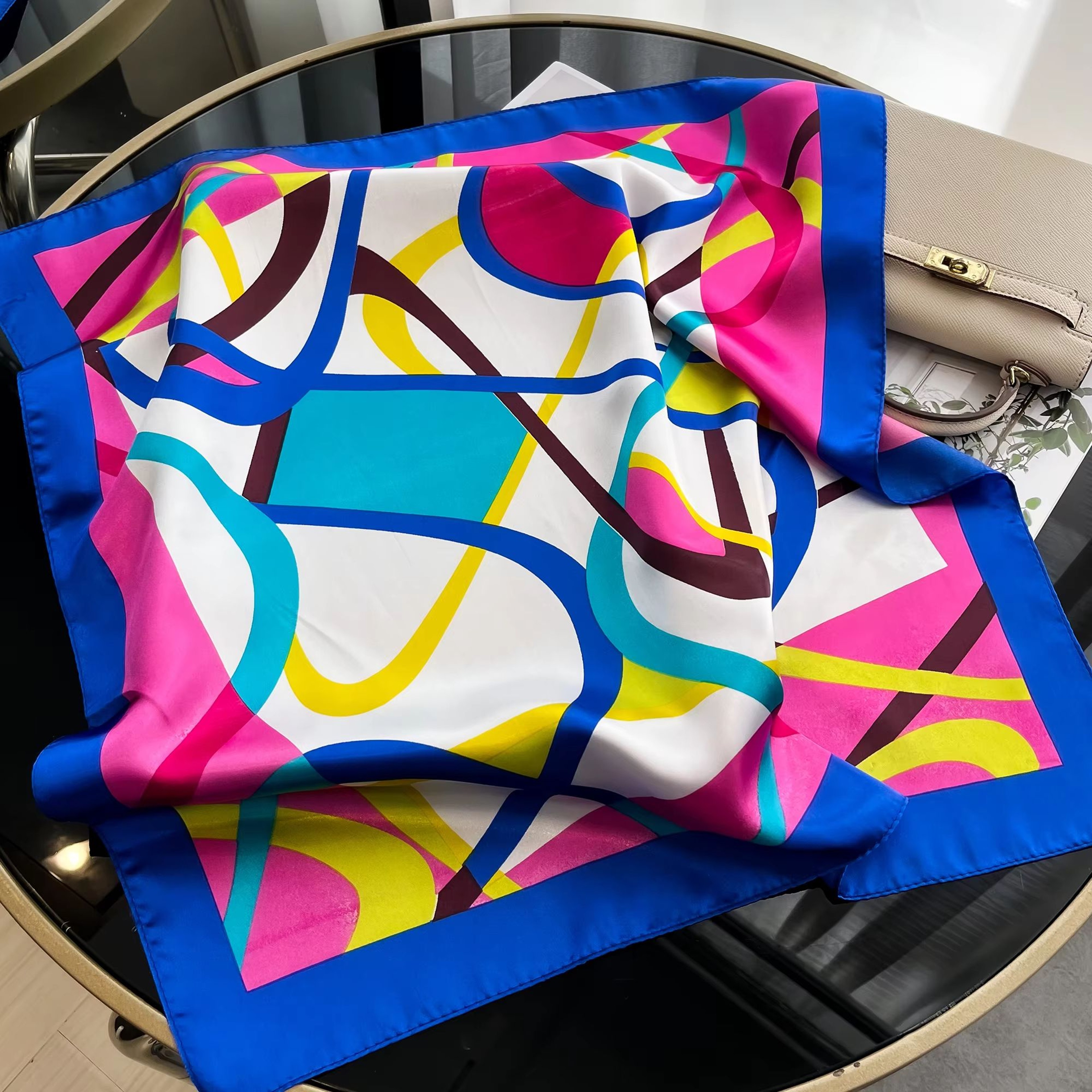Luxury Square Satin Silk Scarf For Women Hair Hijab Neckerchief 6