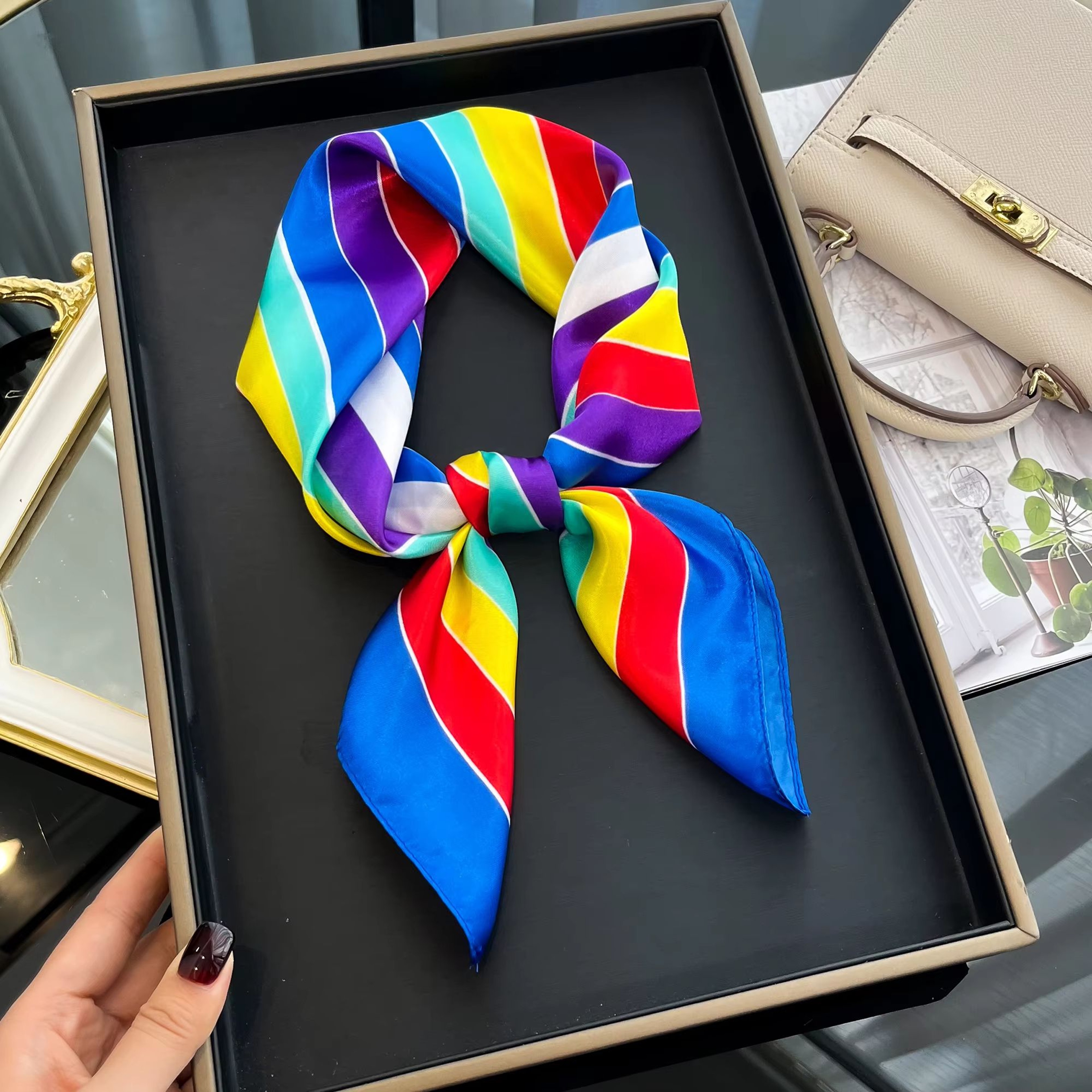 Luxury Square Satin Silk Scarf For Women Hair Hijab Neckerchief 14