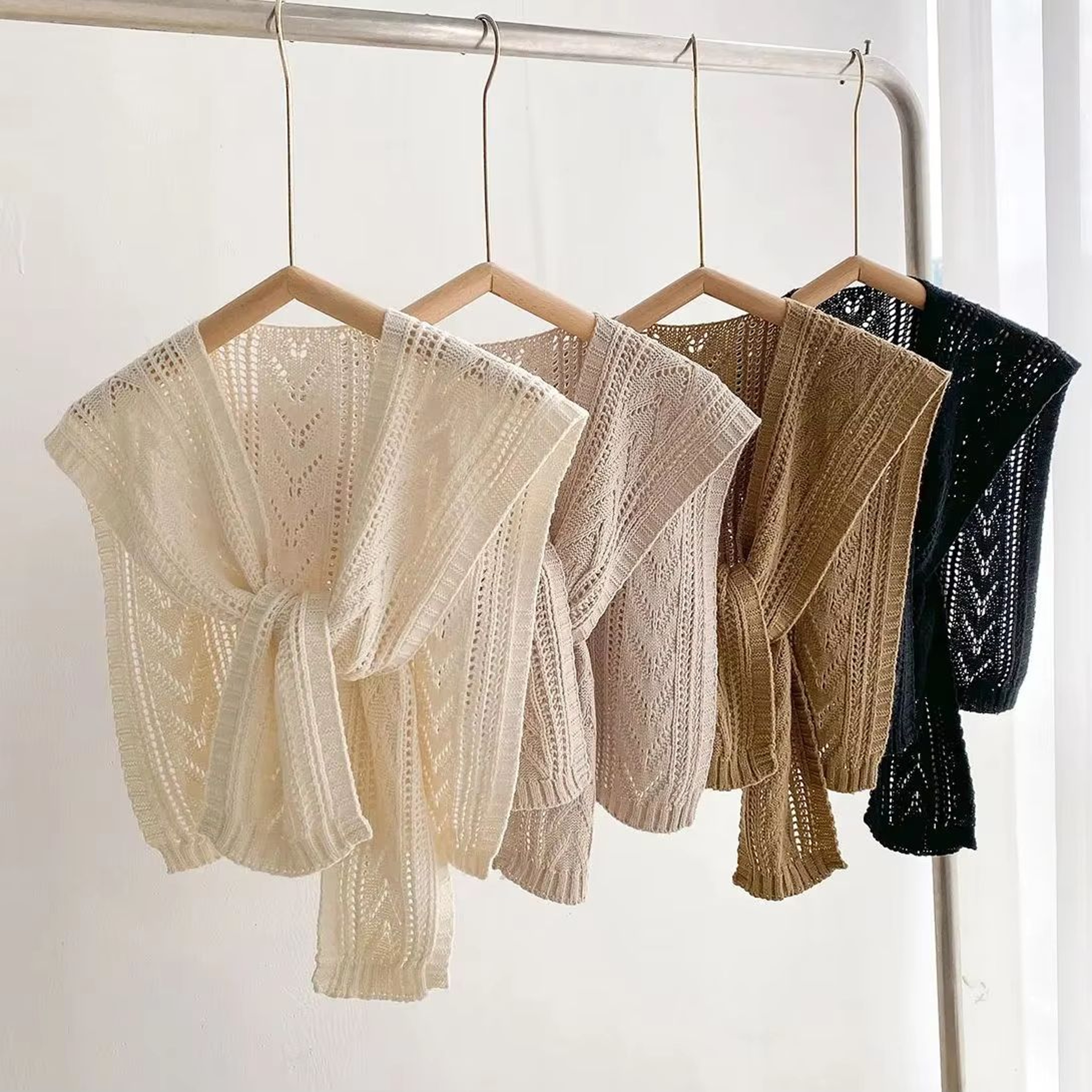 Women Lightweight Knit Neck Cape Solid Color Summer Shawl For Office Air Conditioning 0