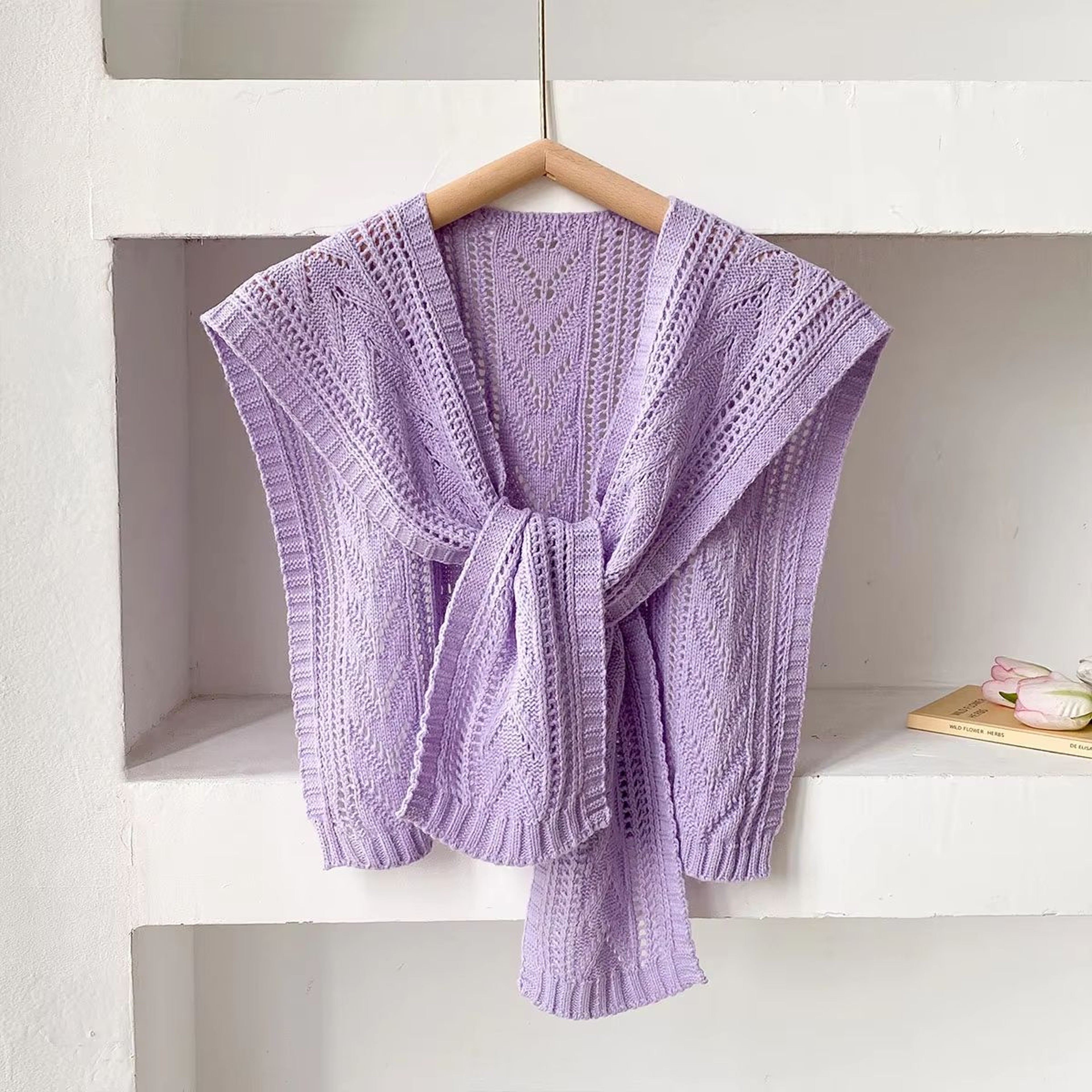 Women Lightweight Knit Neck Cape Solid Color Summer Shawl For Office Air Conditioning 11