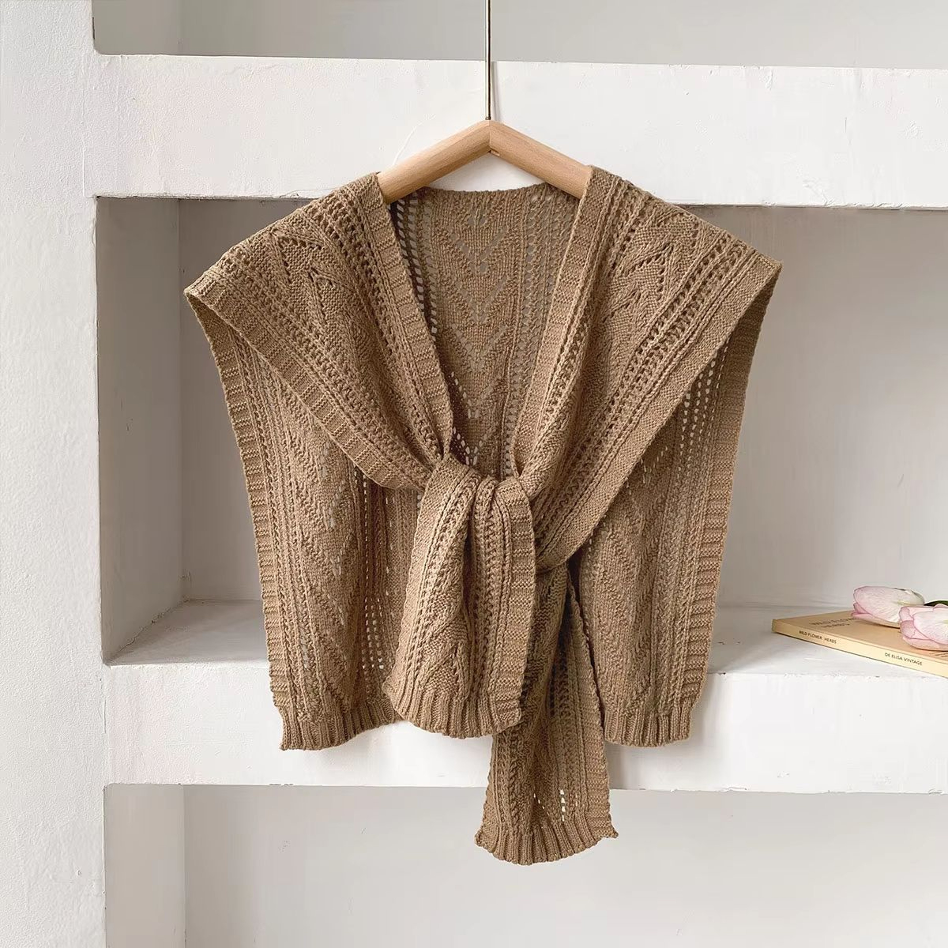 Women Lightweight Knit Neck Cape Solid Color Summer Shawl For Office Air Conditioning 4
