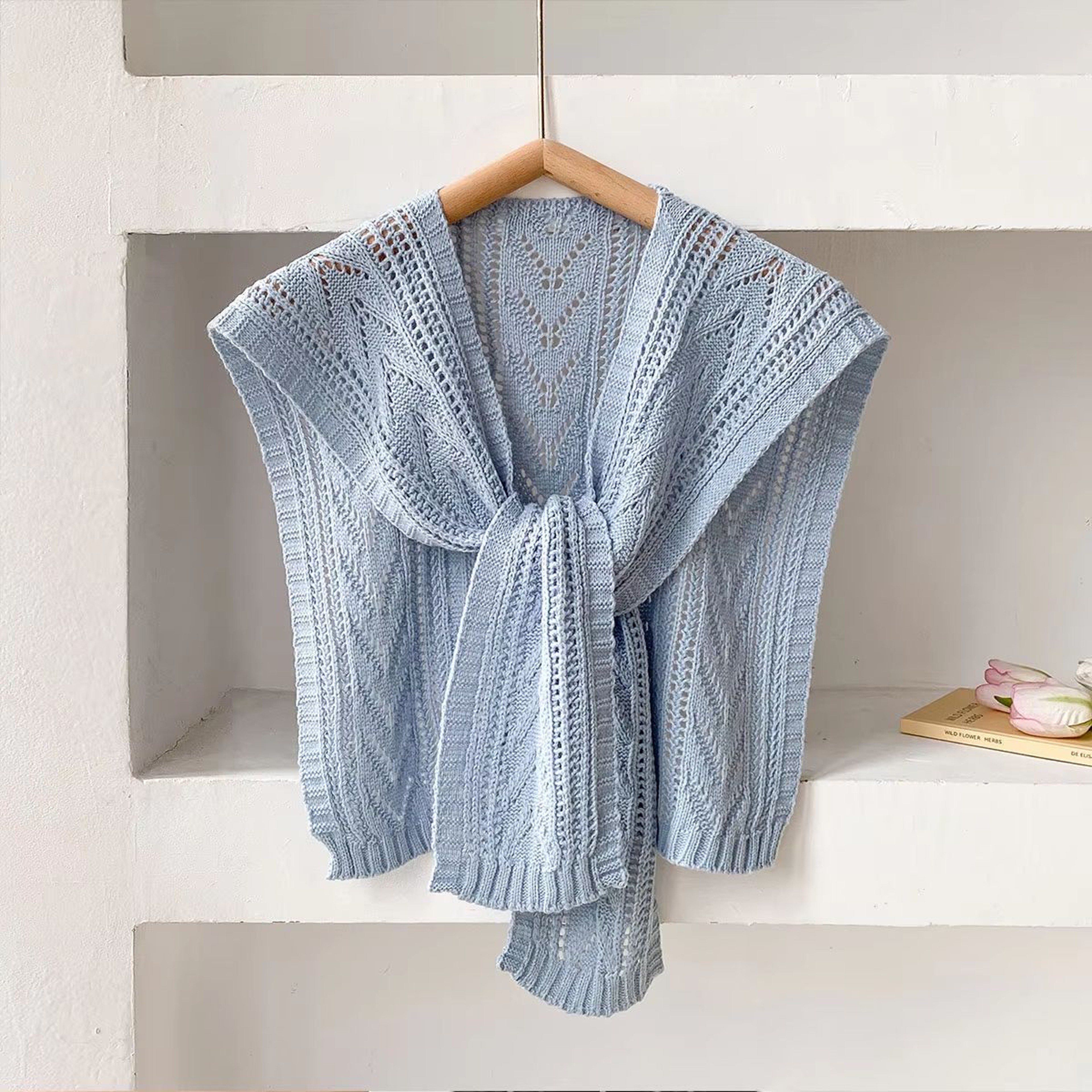 Women Lightweight Knit Neck Cape Solid Color Summer Shawl For Office Air Conditioning 6