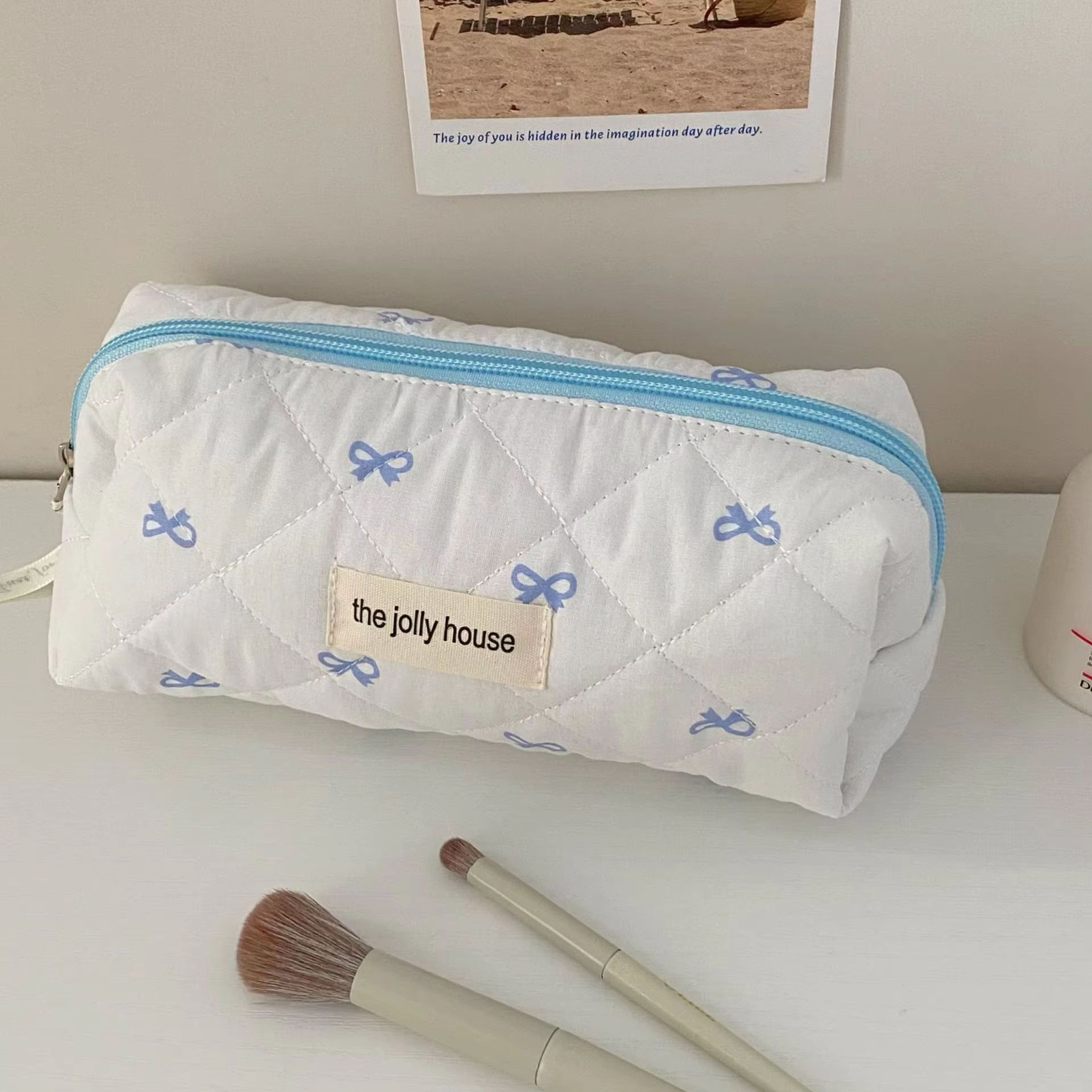 Fashion Cherry Quilted Cotton Makeup Bag Portable Cosmetic Tote For Women 11