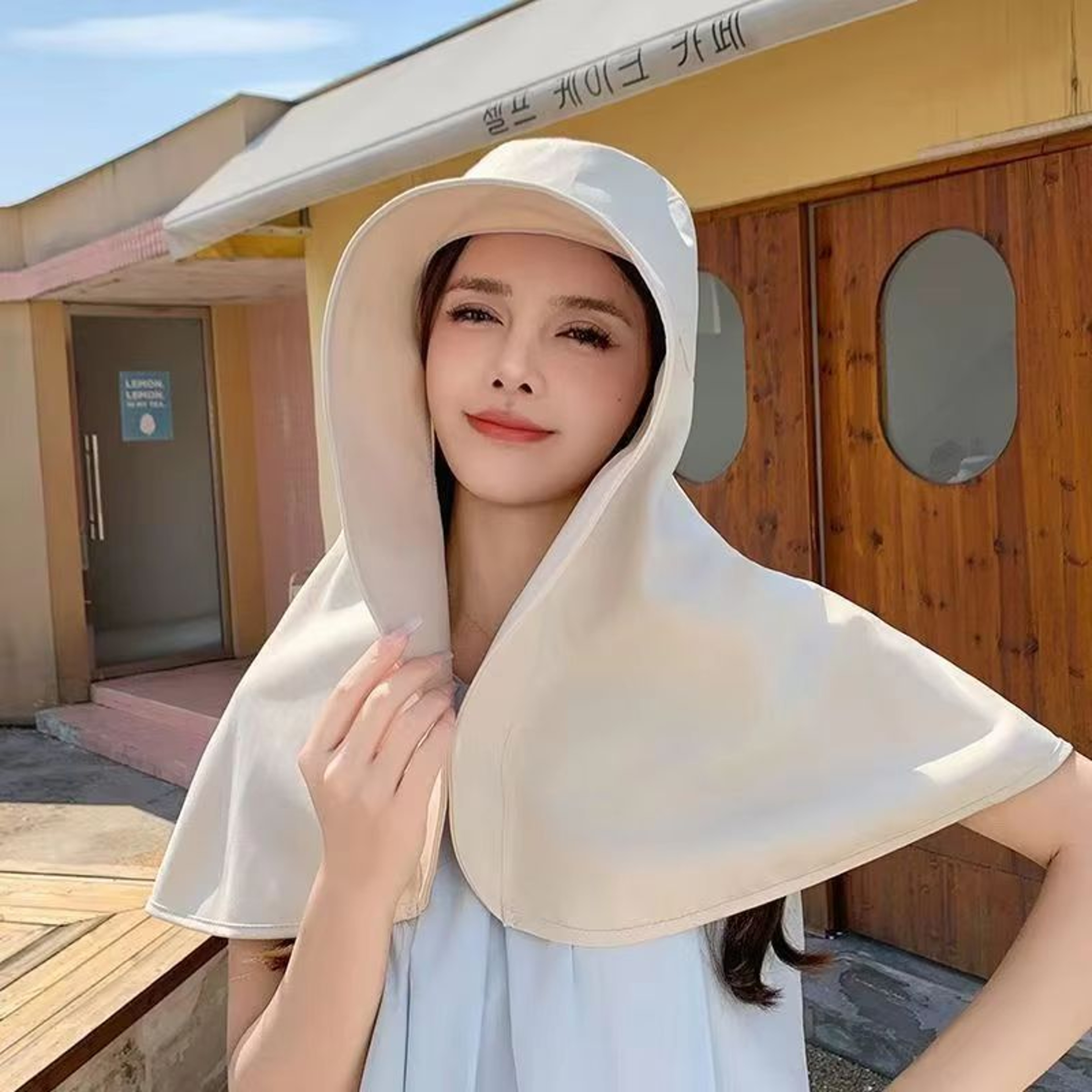 Women Wide Brim Sun Visor Hat With Neck Cover UV Protection Ponytail Cap For Fishing Hiking 1