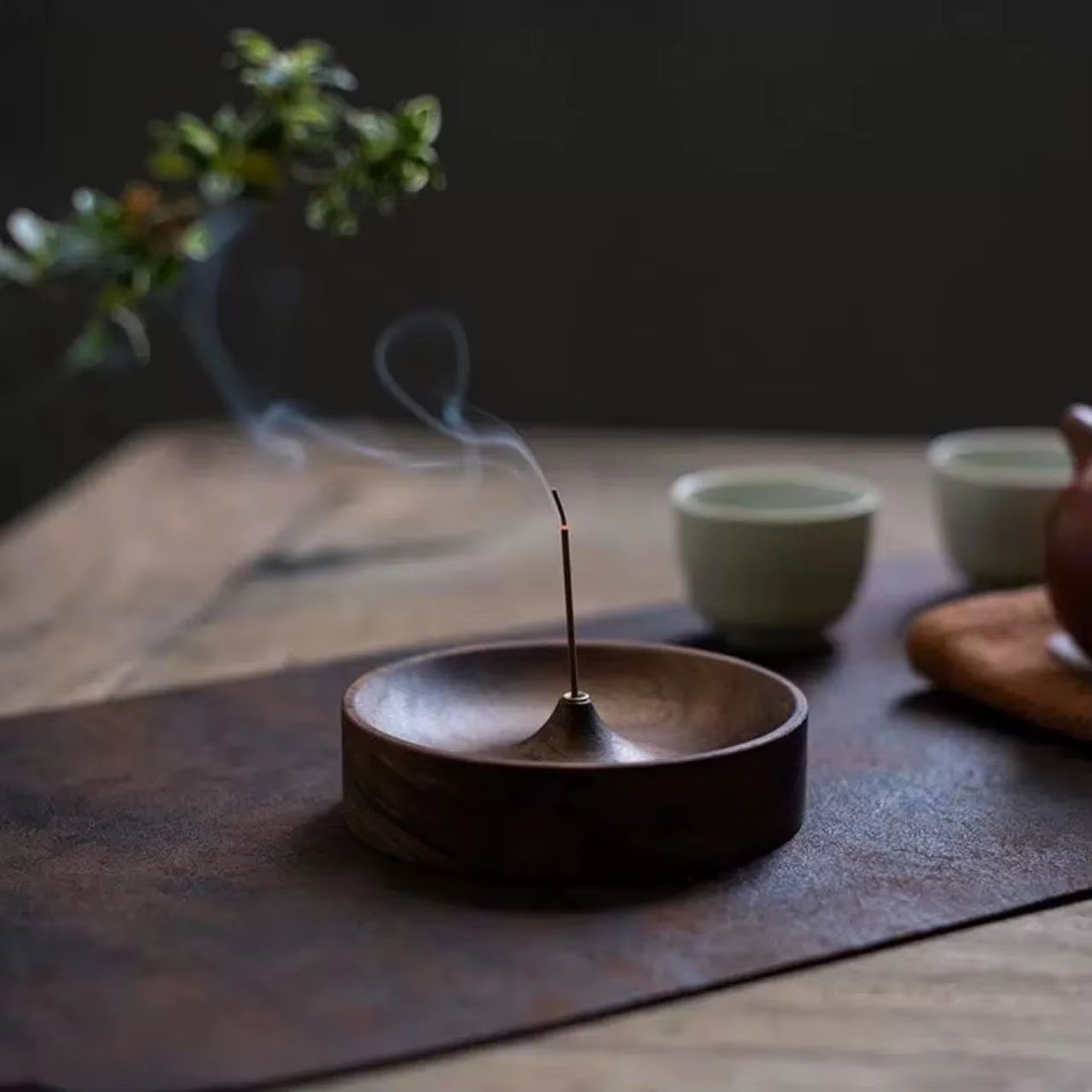North American Black Walnut Incense Stick Holder Handmade Tea Ceremony Round Burner Tray 4