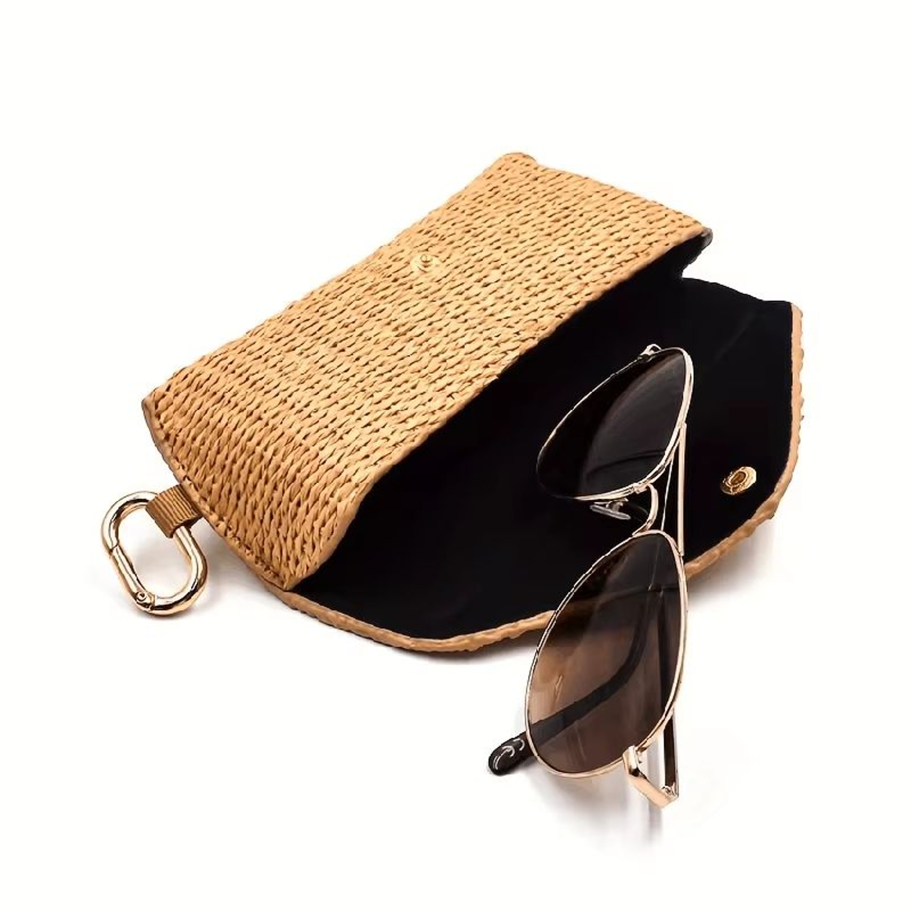 Durable Woven Straw Eyeglass Case Protective Fashion Glasses Pouch With Hook 0