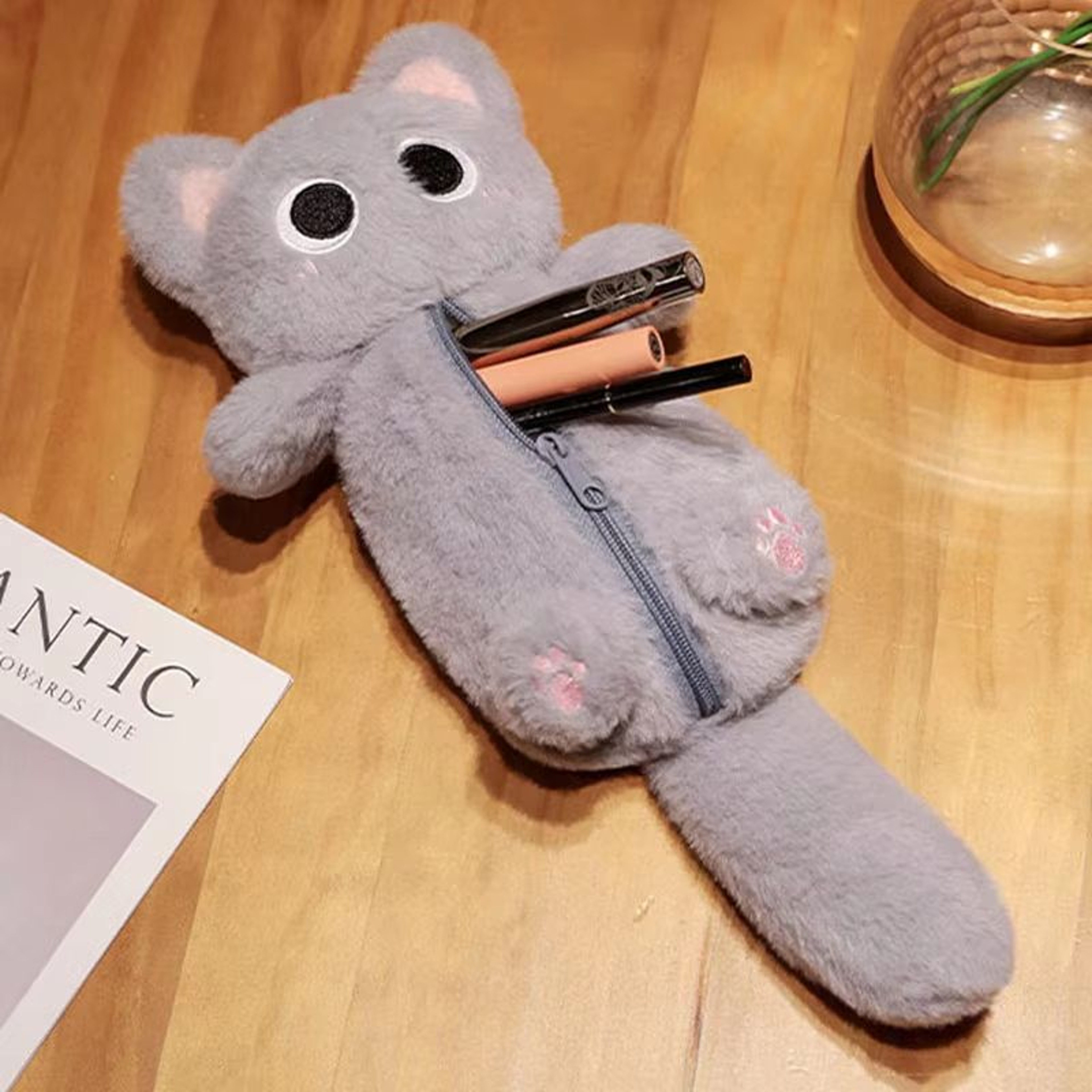 Siamese Cat Plush Pencil Case Large Capacity Stationery Bag 1
