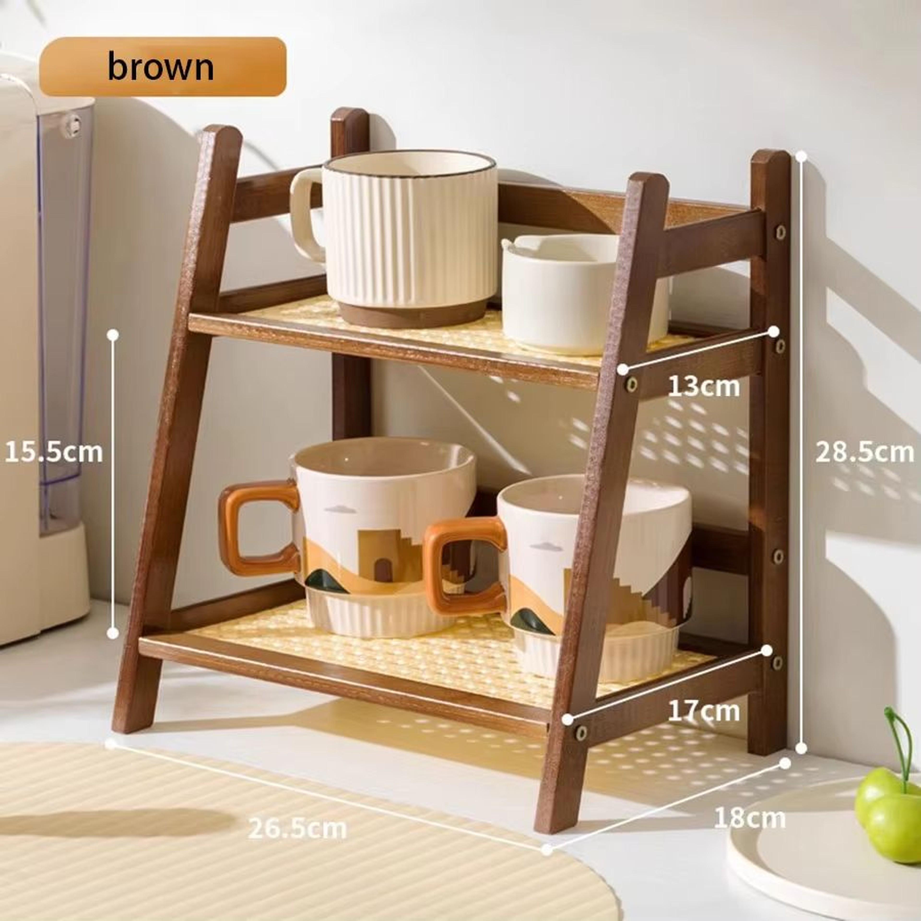 2Layer Bamboo Countertop Organizer Shelf Multipurpose Coffee Cup  Storage Holder 7