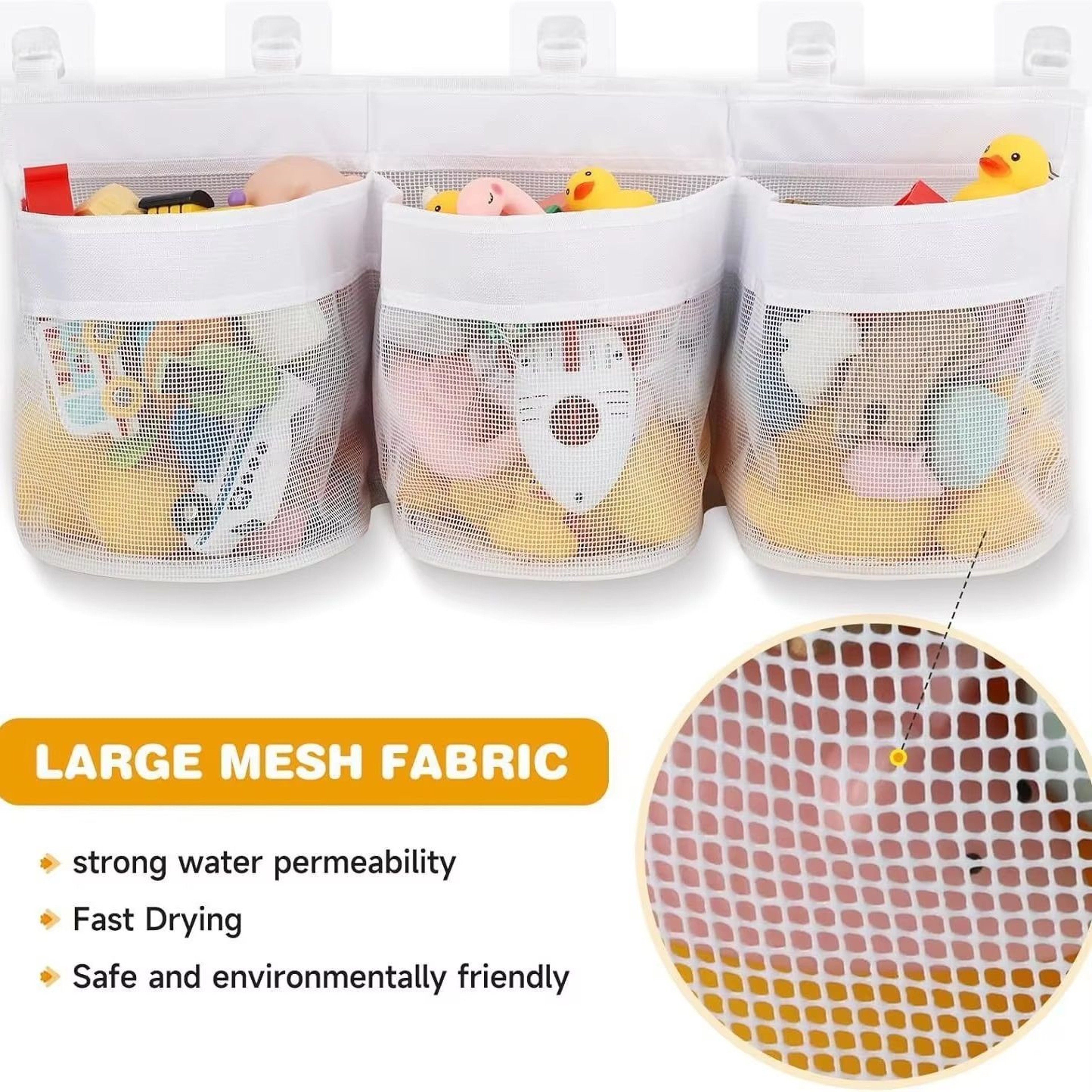 Kids Bathroom Toy Storage Bag  MultiCompartment Wall Organizer With Drainage Mesh 2