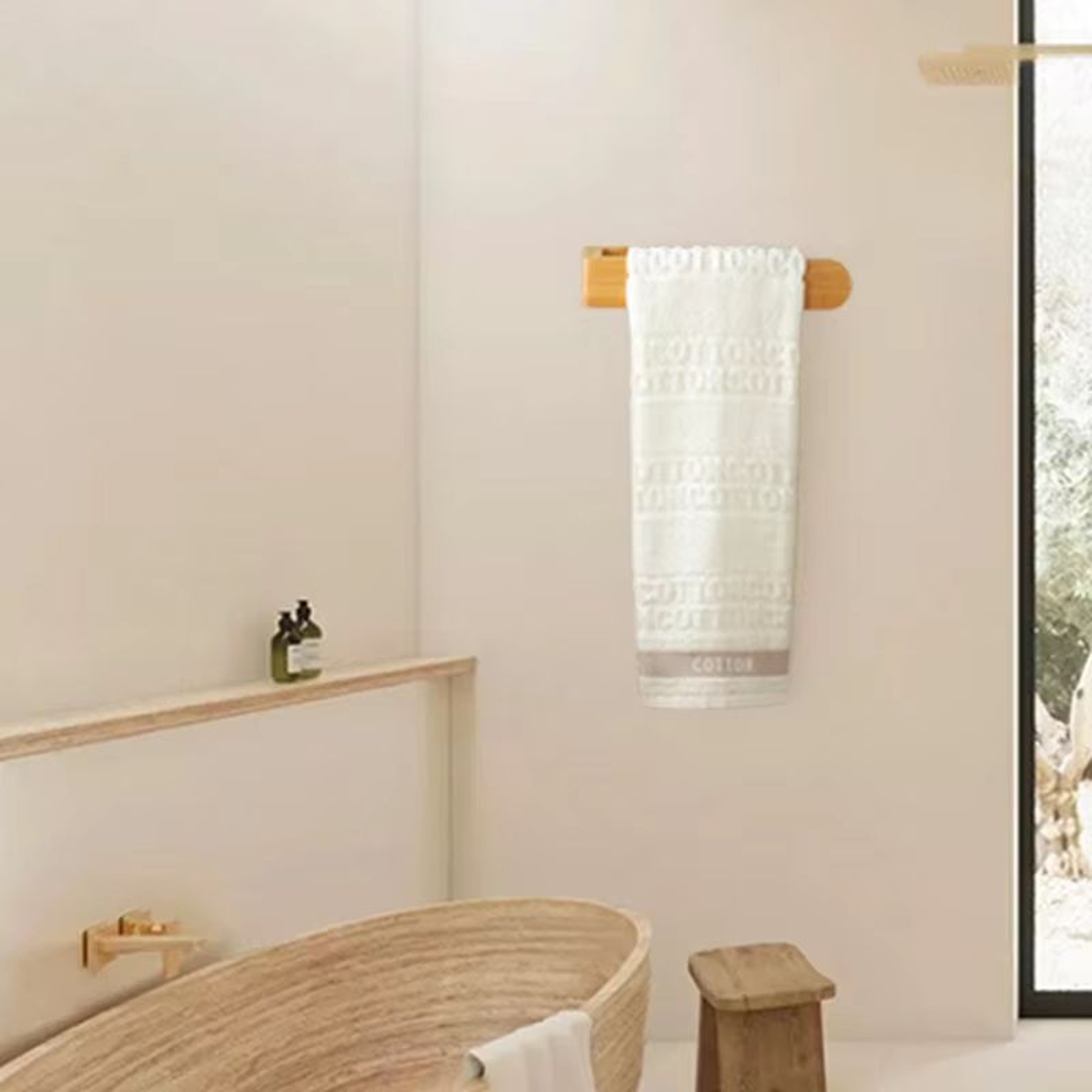 Bamboo Wooden WallMounted Towel Rack  Adhesive Bathroom  Kitchen Organizer Shelf 1