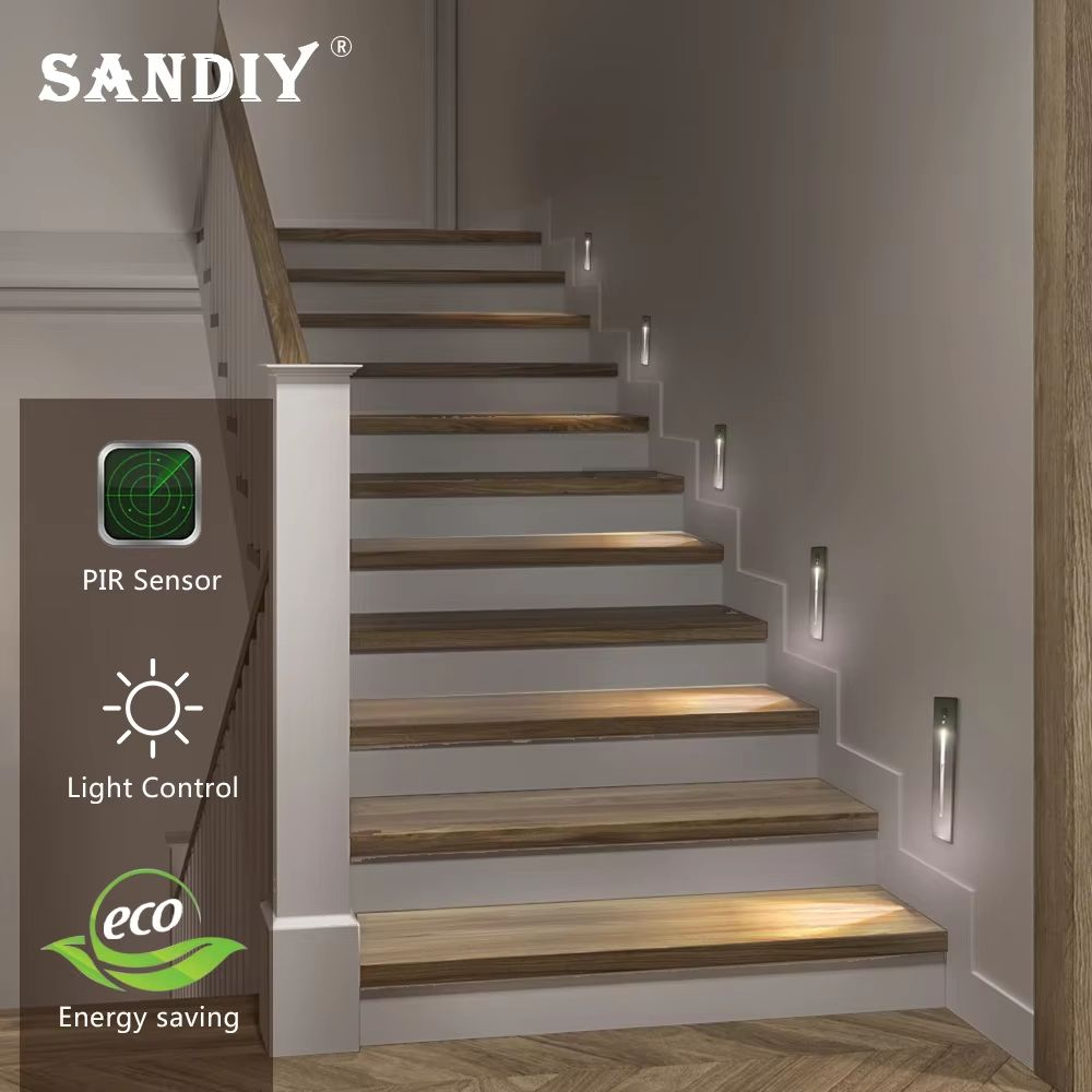 Smart Motion Sensor LED Stair Wall Light Recessed Step Lamp 3W 4