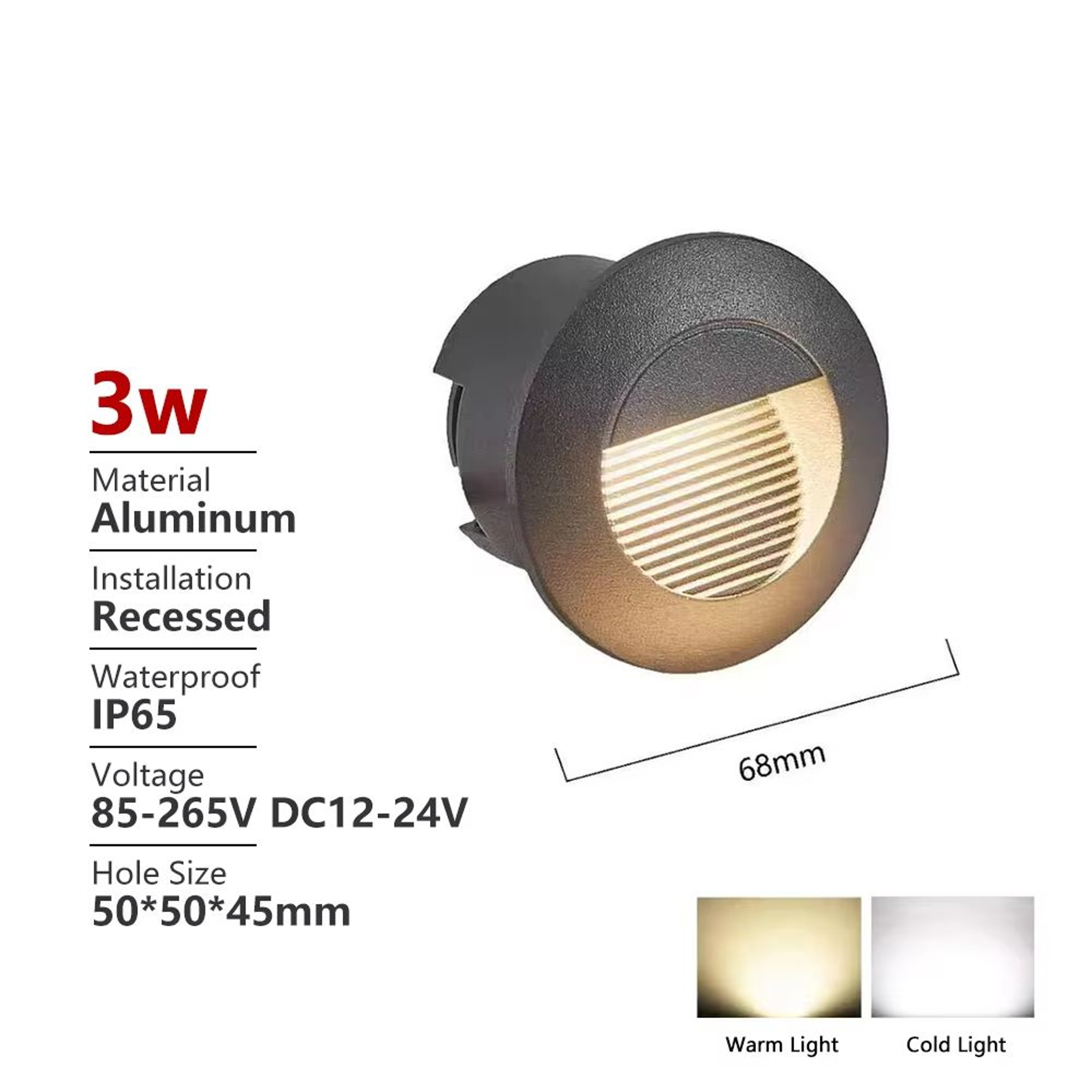 Outdoor Waterproof Recessed LED Stair  Wall Light 12V110V220V Round Exterior Nightlight 6