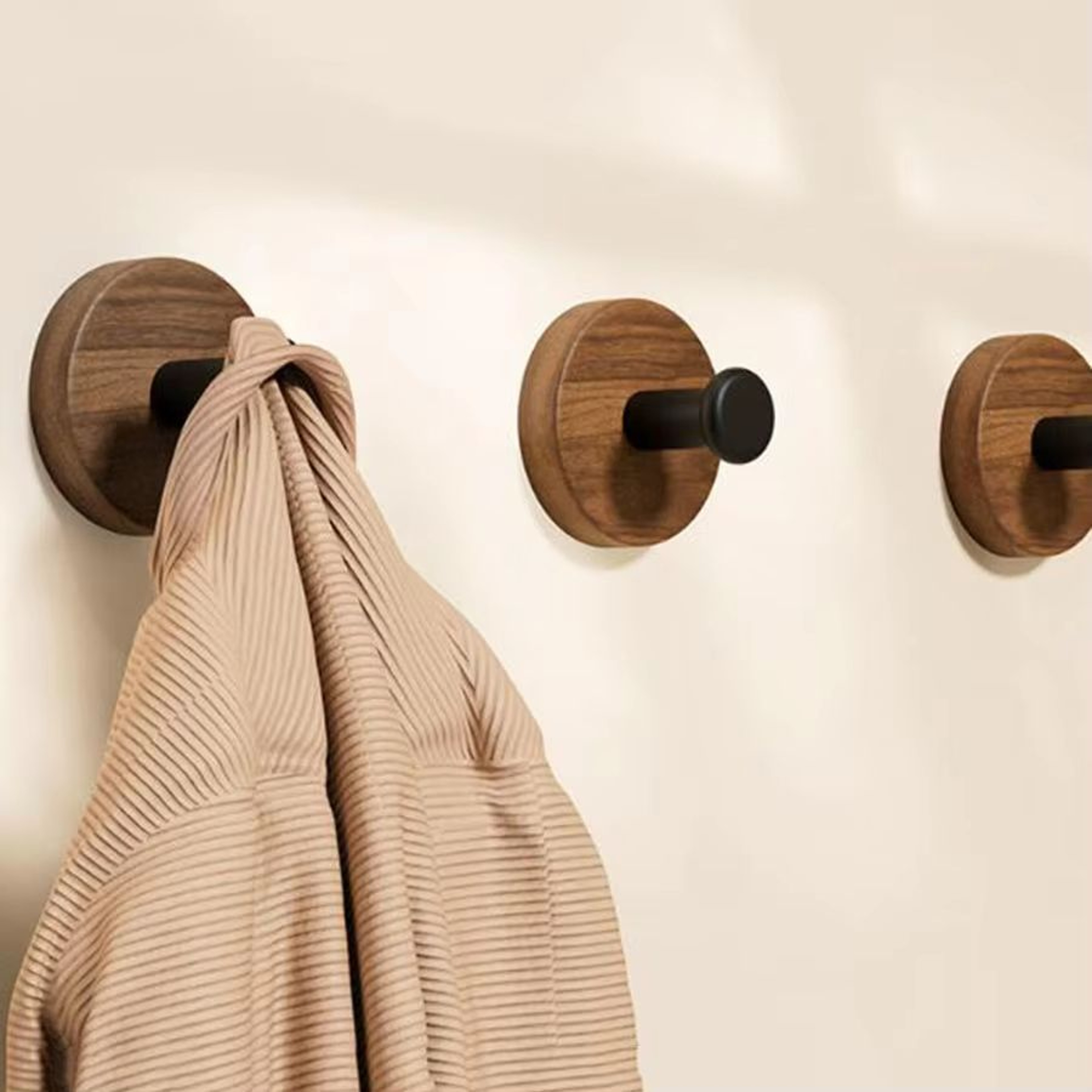 Walnut Wood Adhesive Door Hook Rack  NoDrill Wooden Hanger For Home 1