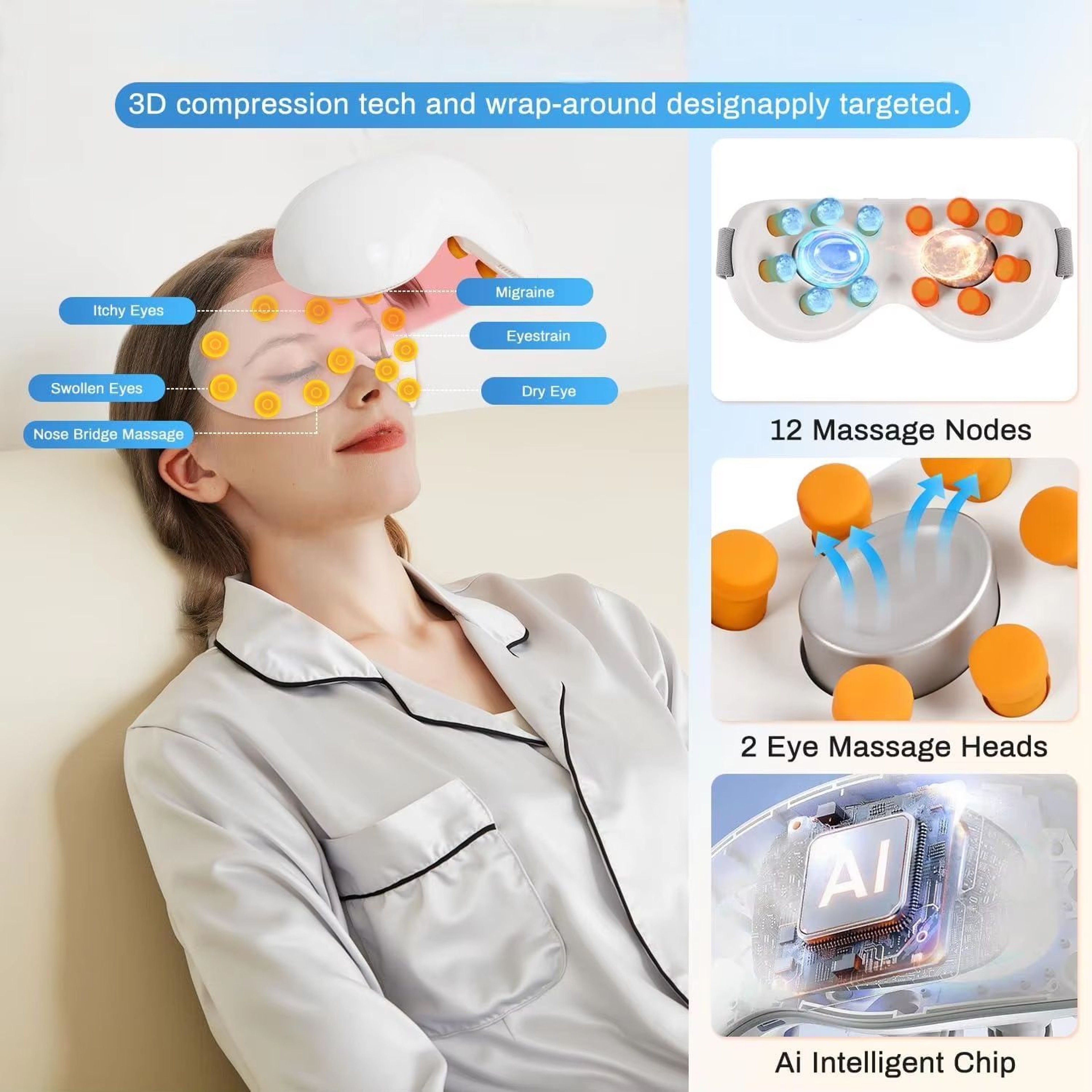 Rechargeable Eye Massager With Heat  Cooling And Bluetooth For Puffiness Sleep Support  Relaxation 1
