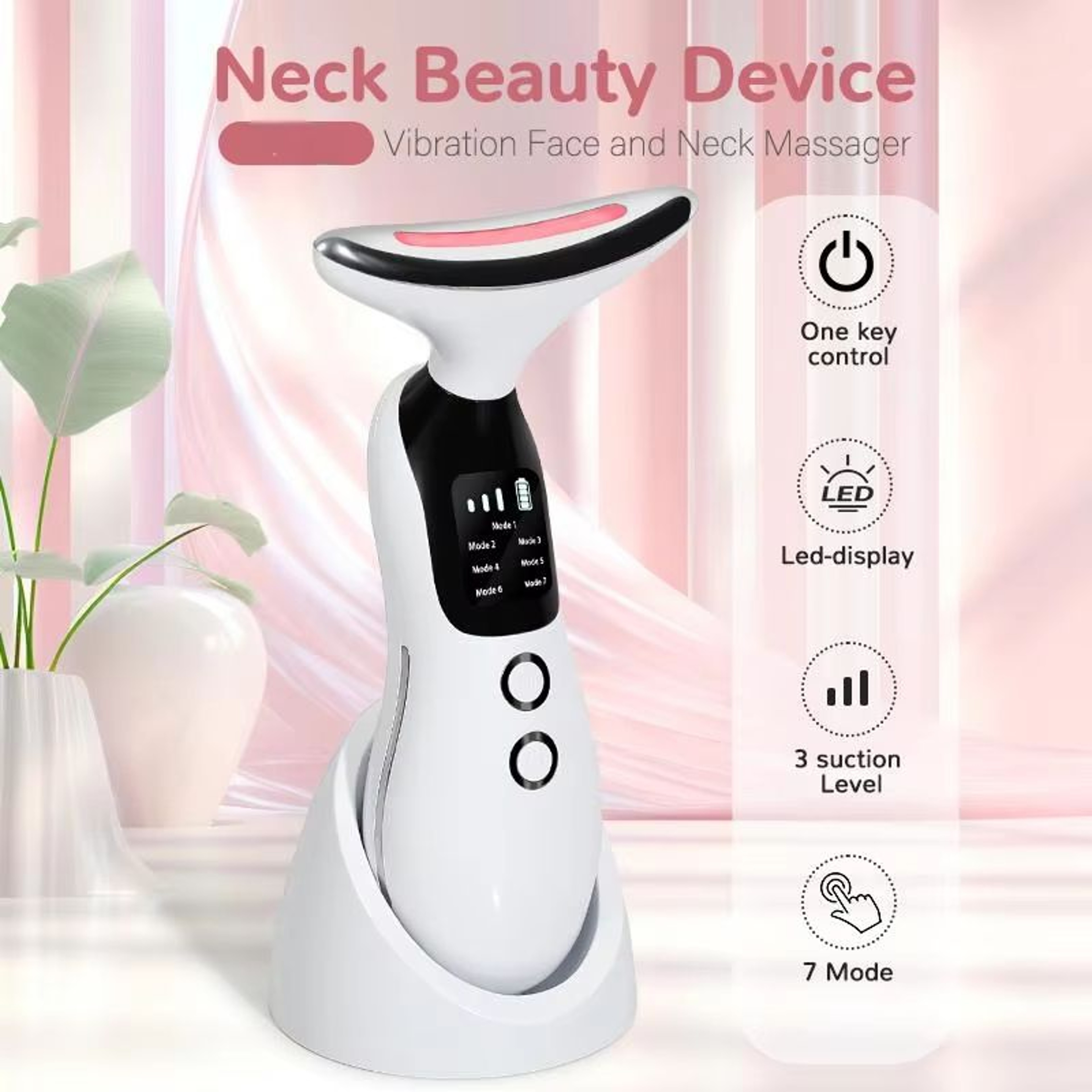 Rechargeable 3in1 Microcurrent Neck  Facial Massager With 7Color LED Vibration And Sculpting Therap 0