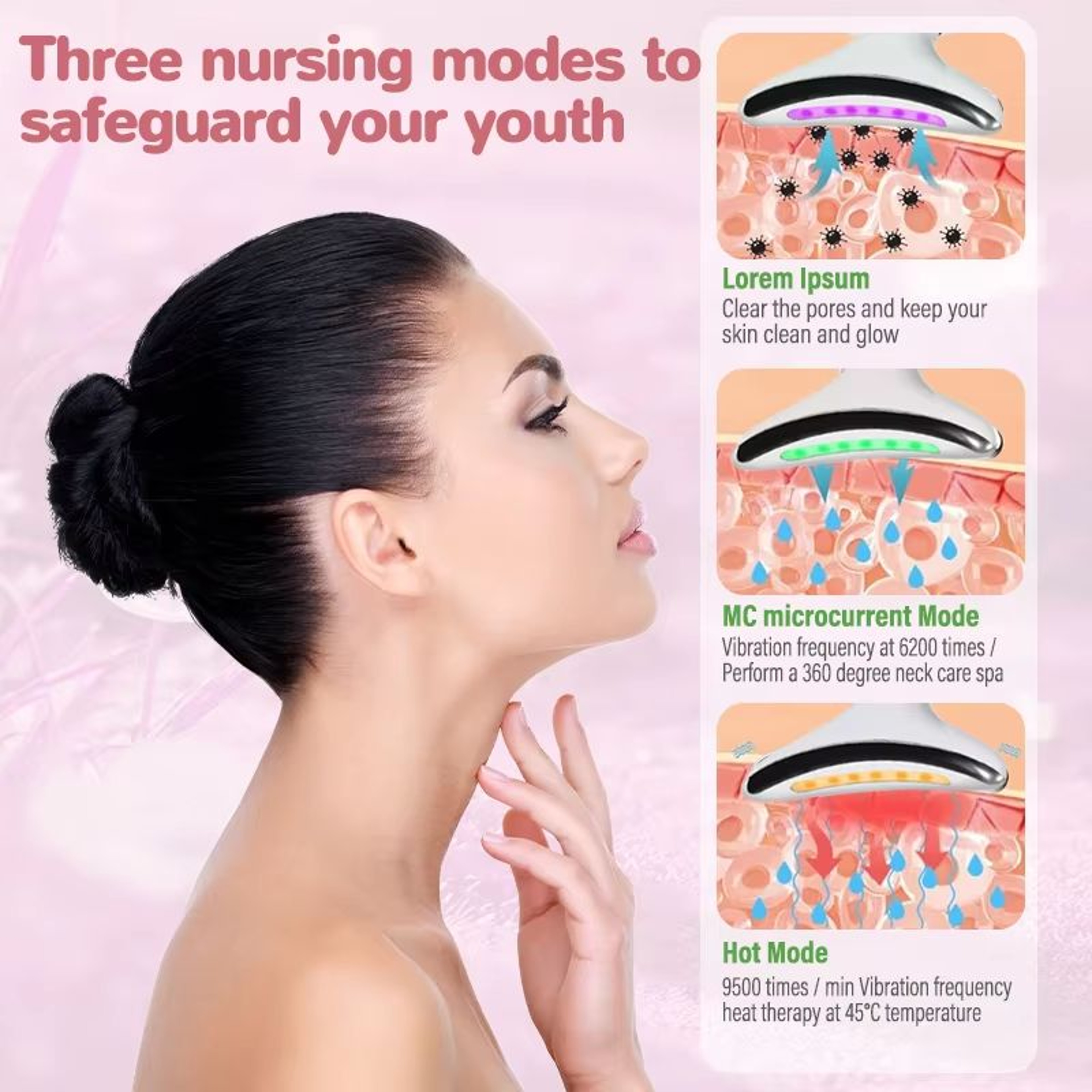 Rechargeable 3in1 Microcurrent Neck  Facial Massager With 7Color LED Vibration And Sculpting Therap 2
