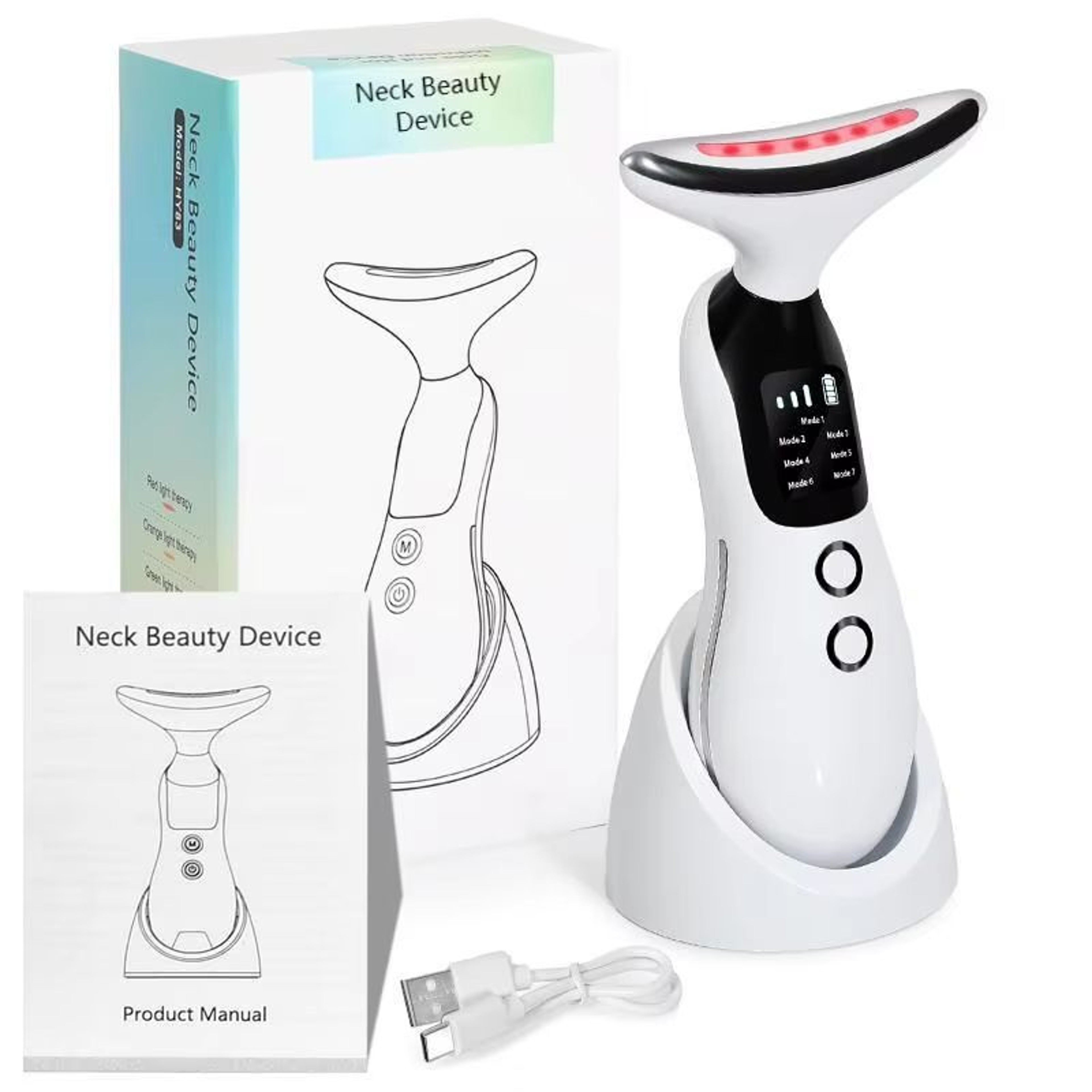 Rechargeable 3in1 Microcurrent Neck  Facial Massager With 7Color LED Vibration And Sculpting Therap 5