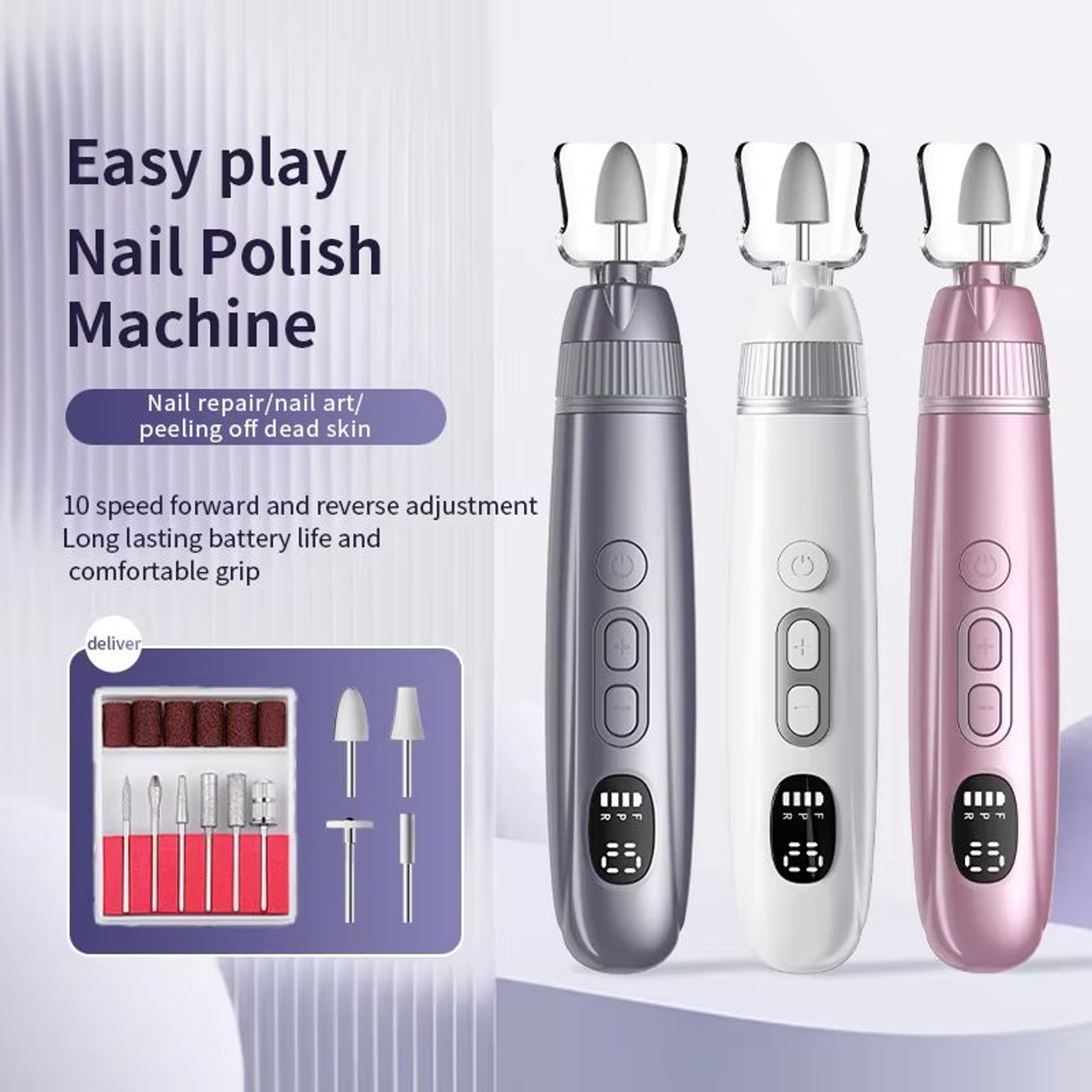 Professional Manicure Pedicure Kit Electric Nail File Set Cordless Nail Drill Machine 10 Speed Nail 0