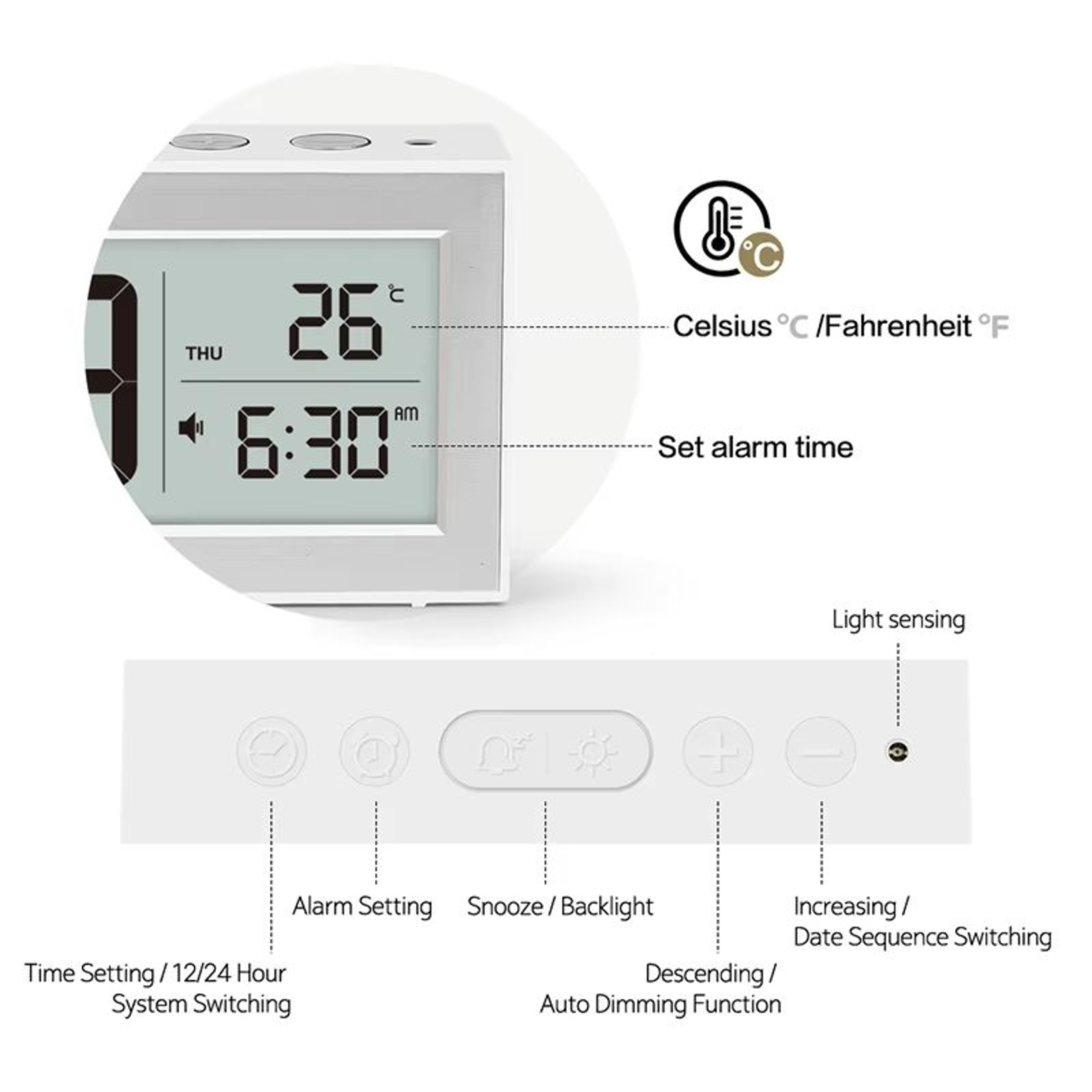 Retro LCD Digital Desk Clock With Alarm Backlight Calendar  Temperature Display 4