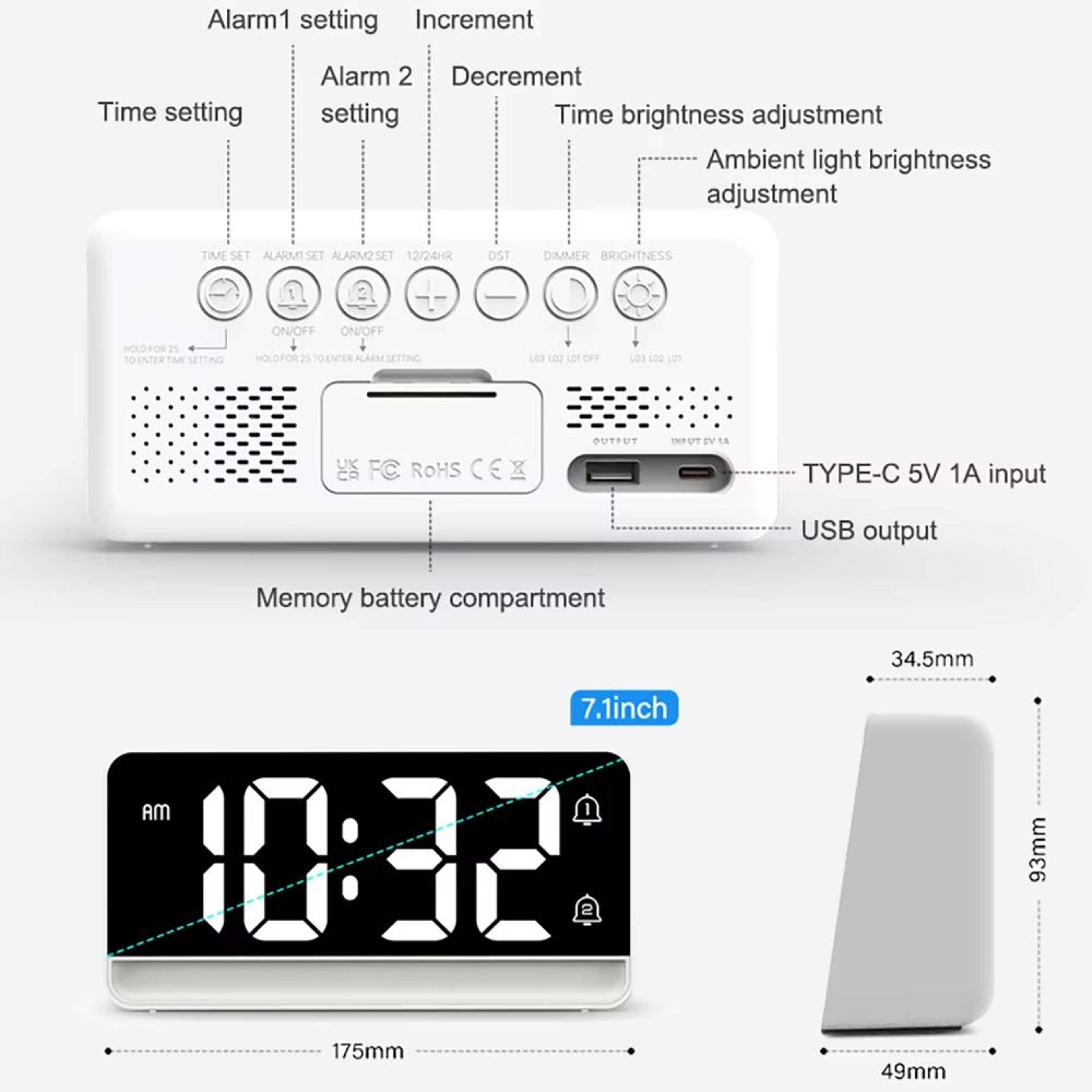 LED Digital Alarm Clock With Color Changing Night Light And EasyRead Display 5