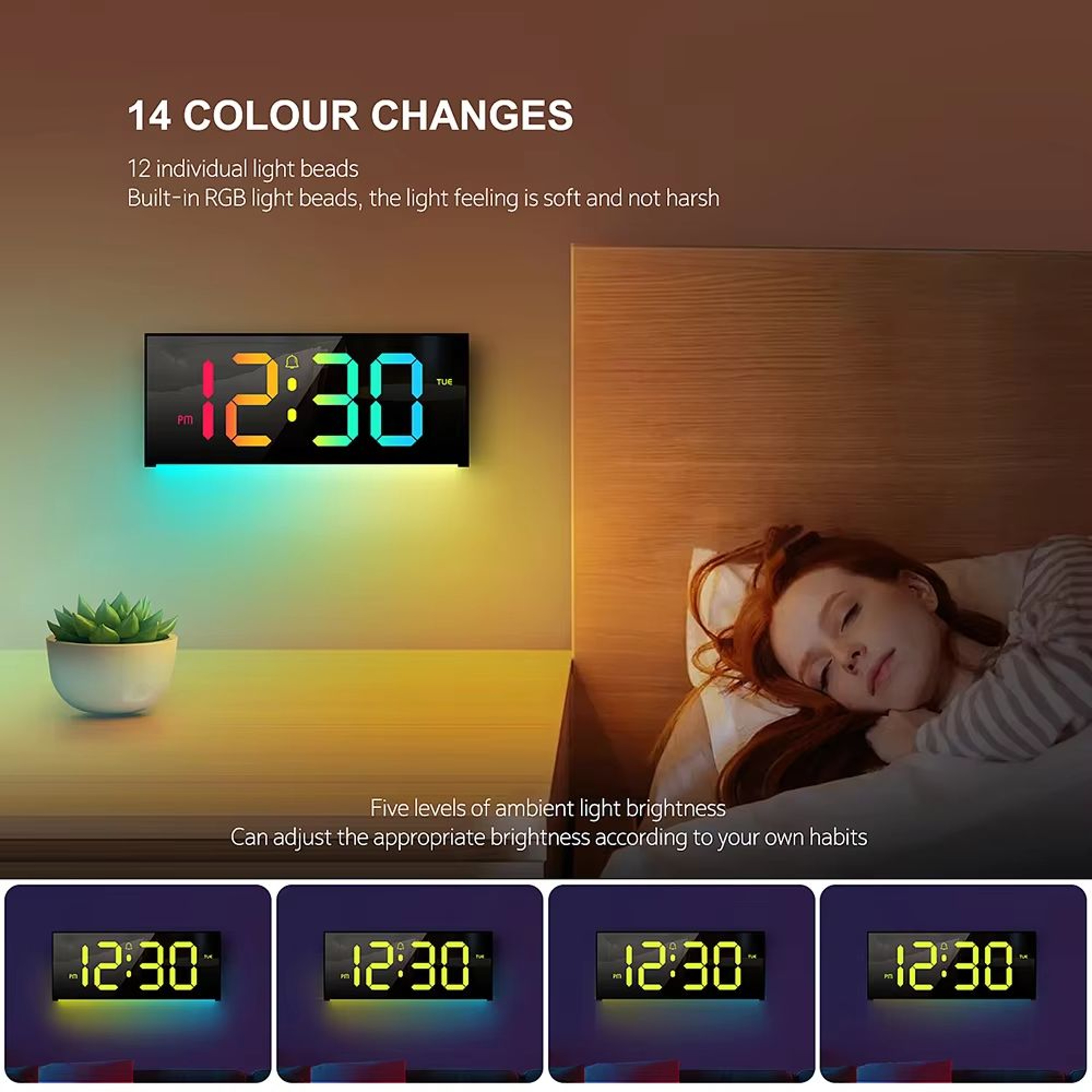Large Digital LED Wall And Table Clock With Remote Control Night Light And Mood Lighting 2
