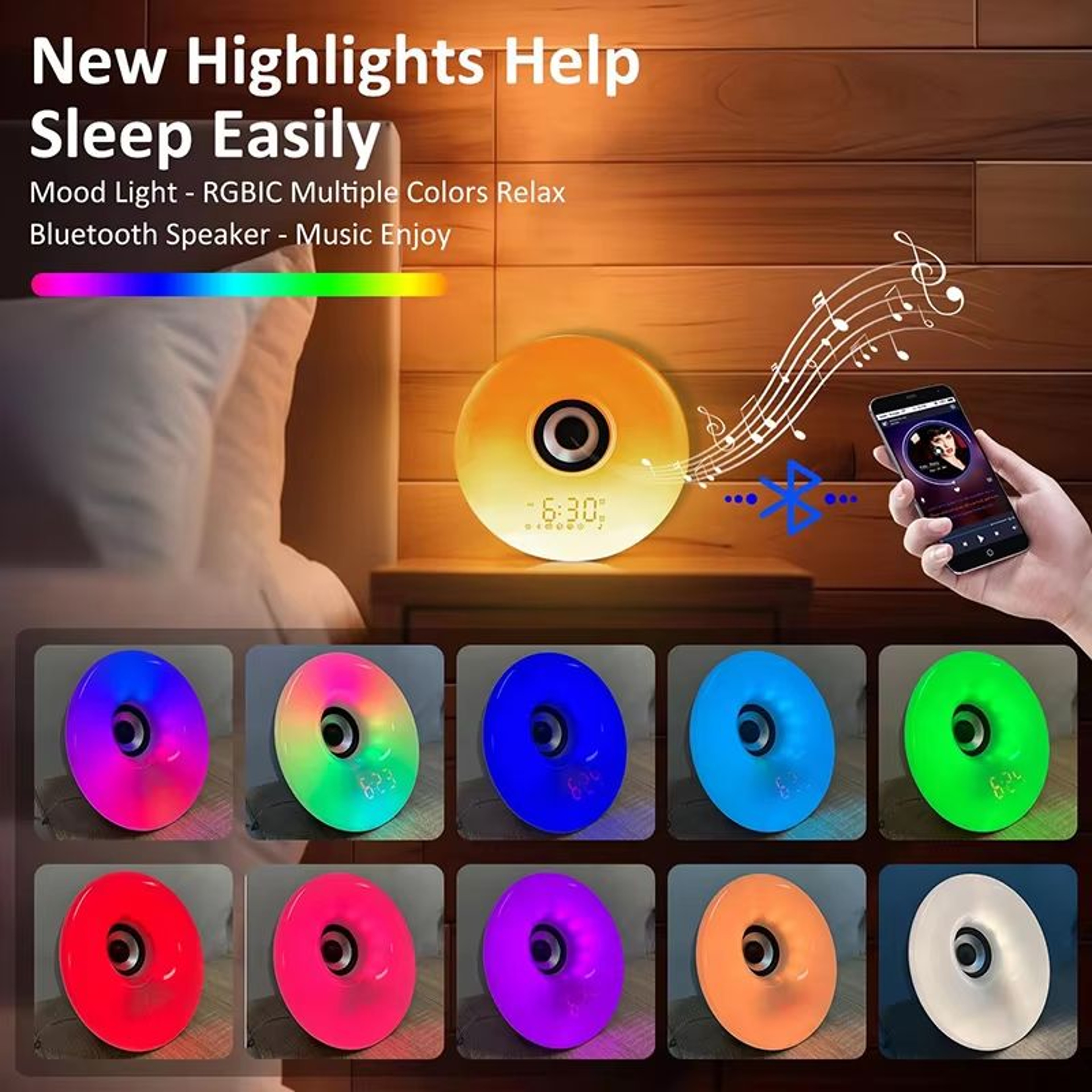 Bluetooth Speaker Wake Up Light Alarm Clock With SunriseSunset Simulation Colorful Night Light And  4