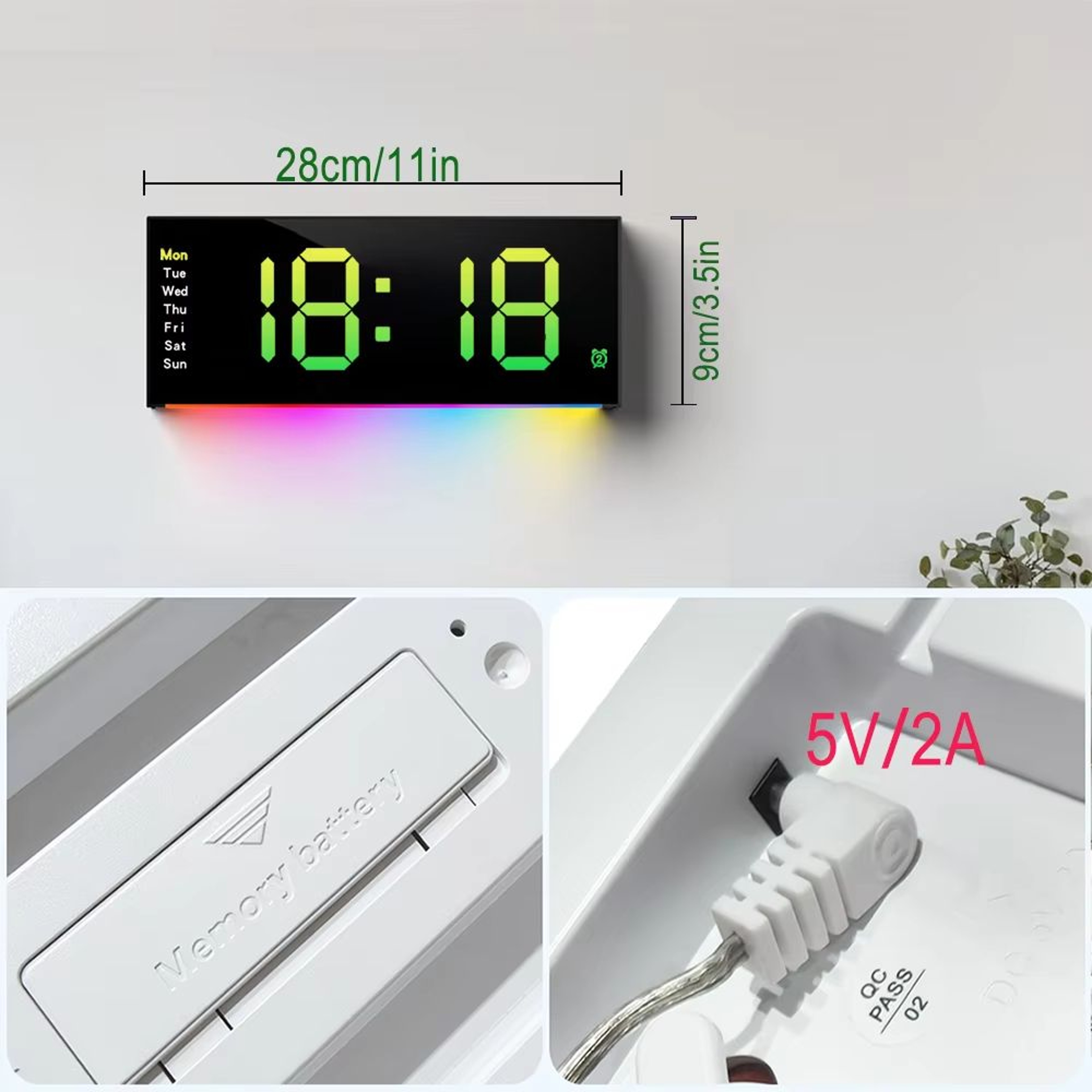 LED Wall Clock And Digital Alarm Clock With Remote Control Night Light And Mood Lighting For Home O 4