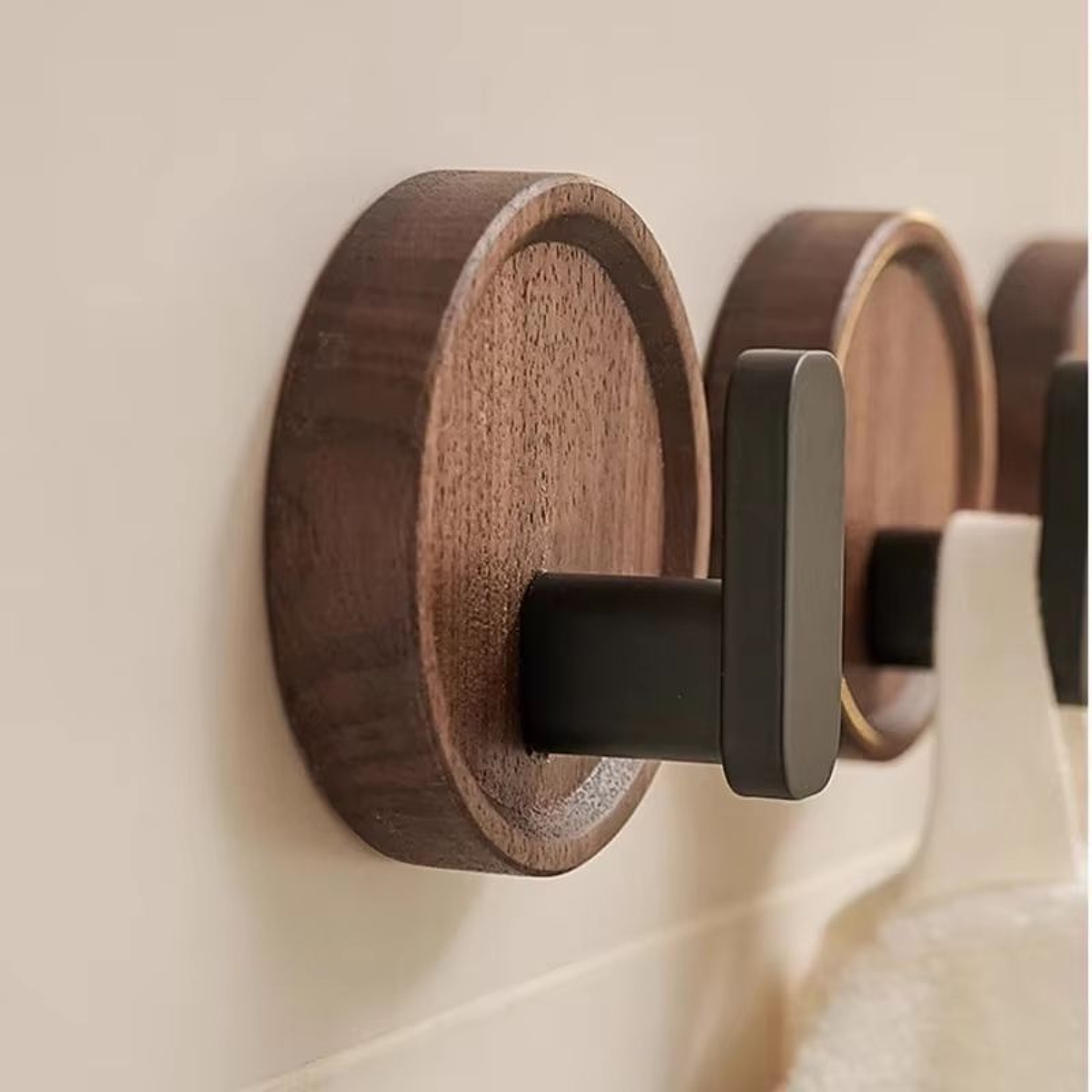 PunchFree Walnut Wood Wall Hooks Circular Coat Key And Towel Hook Organizer For Bathroom Kitchen An 2