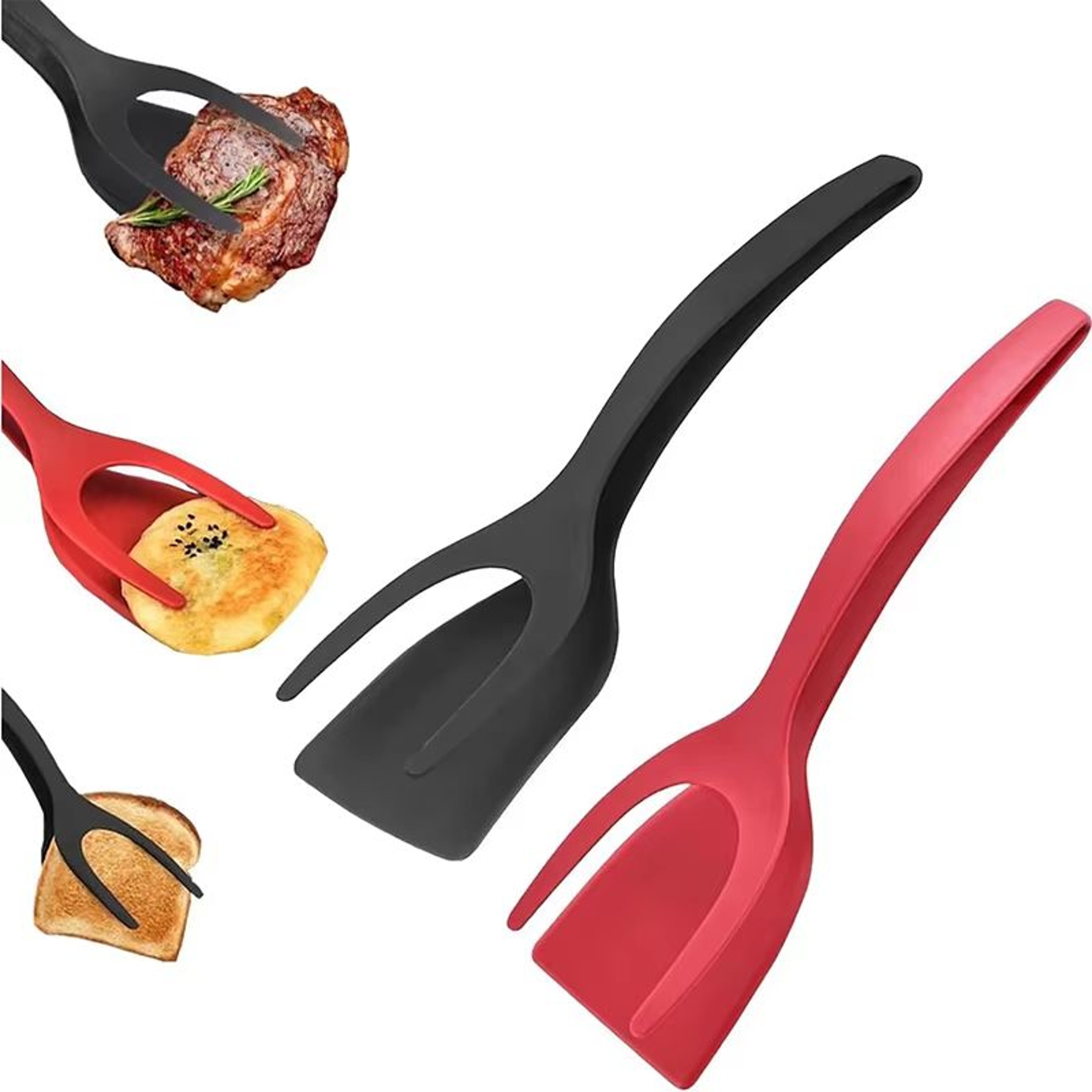 2 In 1 Nylon Frying Spatula Tongs Fried Egg Flipper For Steak Pancakes And Toast 0