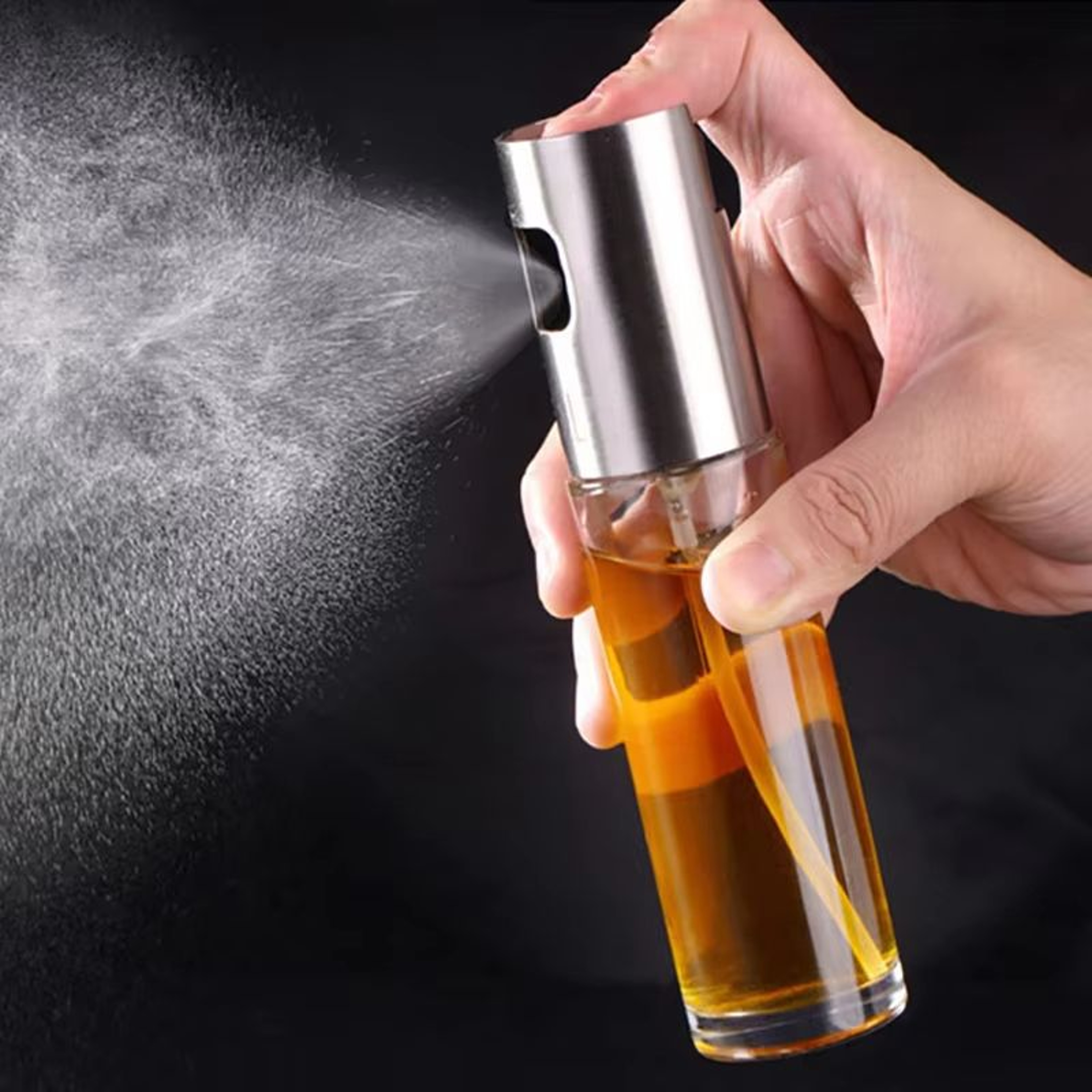 100ML Transparent Glass Olive Oil Sprayer Bottle With PushType Dispenser For Kitchen And BBQ 0